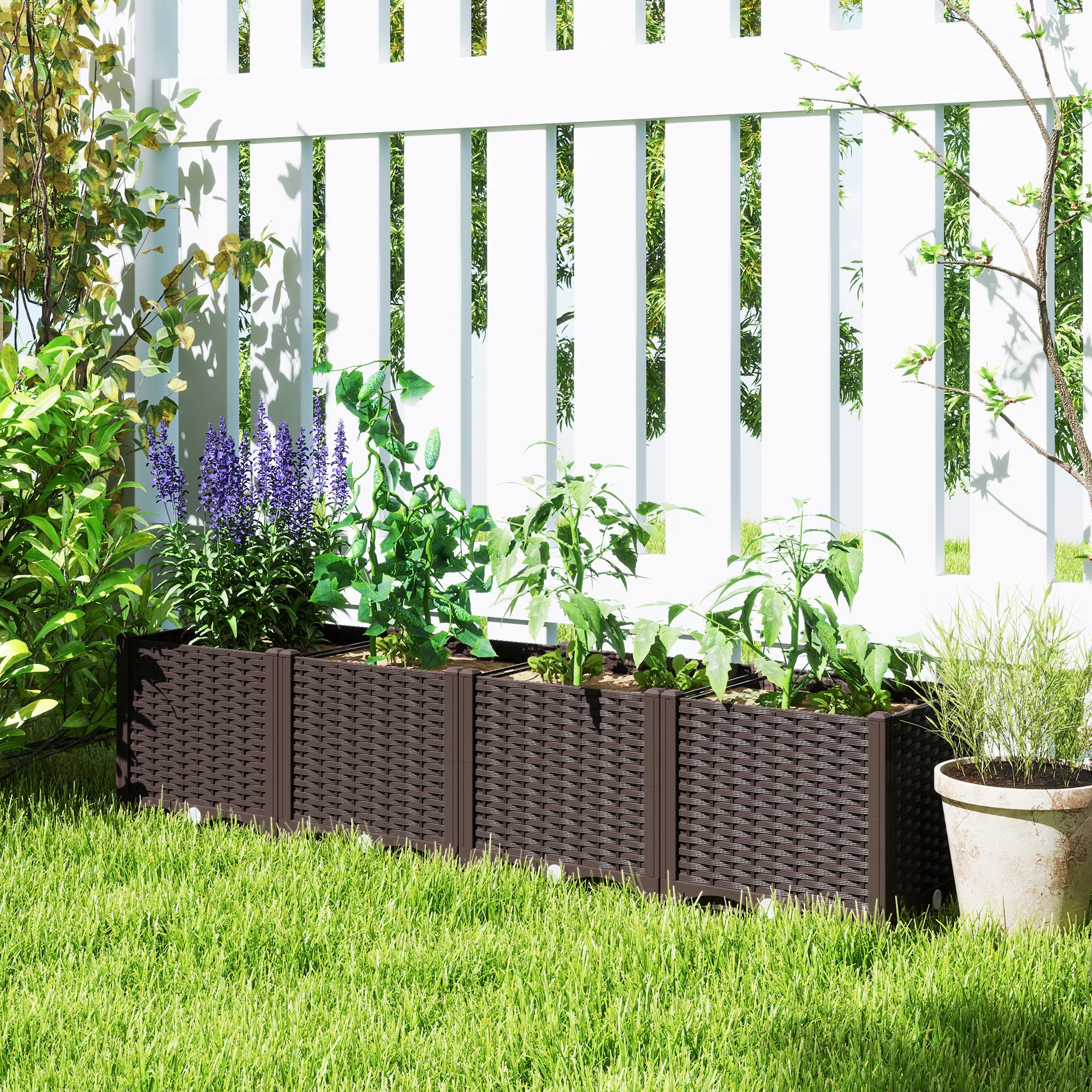 63" x 15.7" x 14.6" Plastic Raised Garden Bed with Drainage Holes, Brown - Image 10