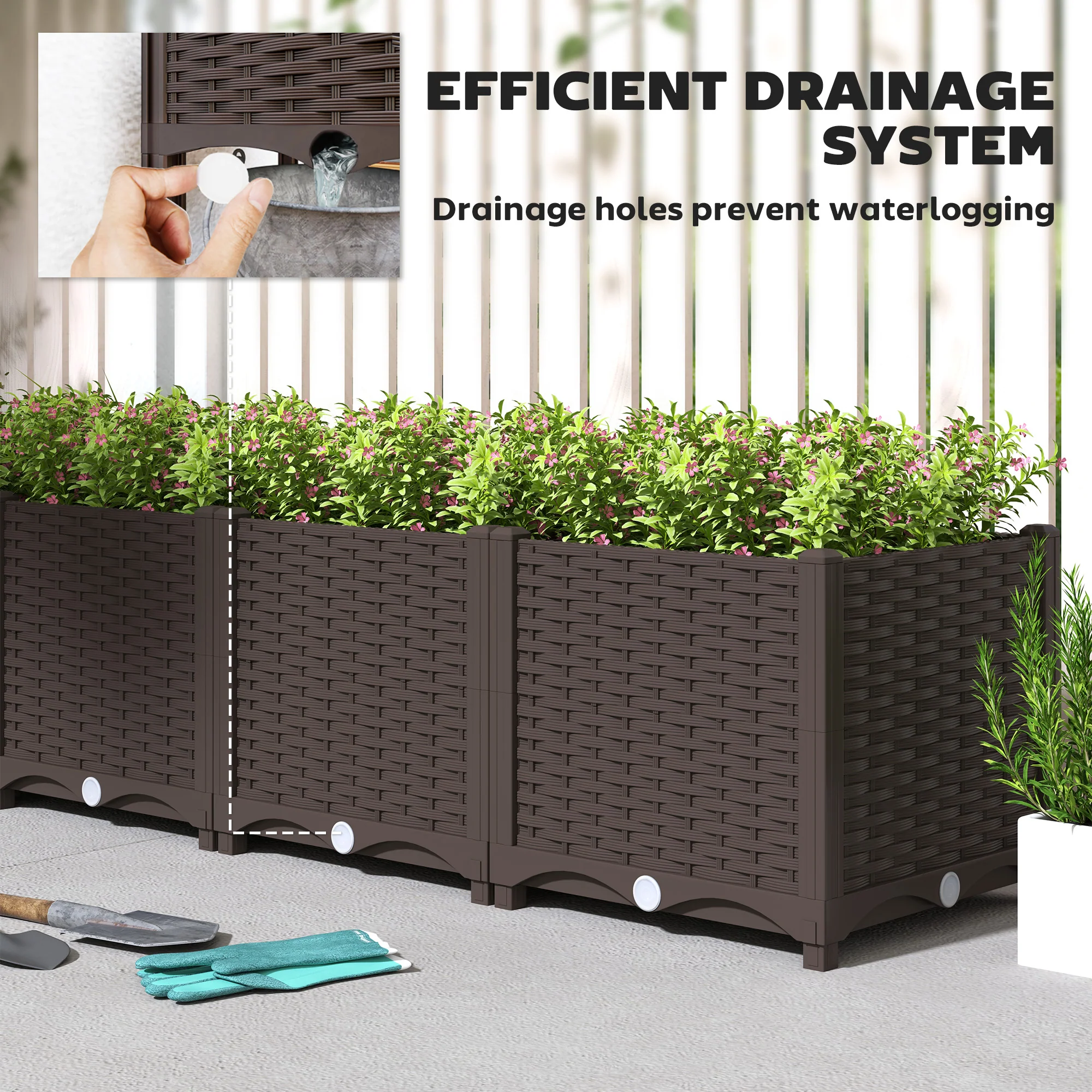 63" x 15.7" x 14.6" Plastic Raised Garden Bed with Drainage Holes, Brown - Image 8