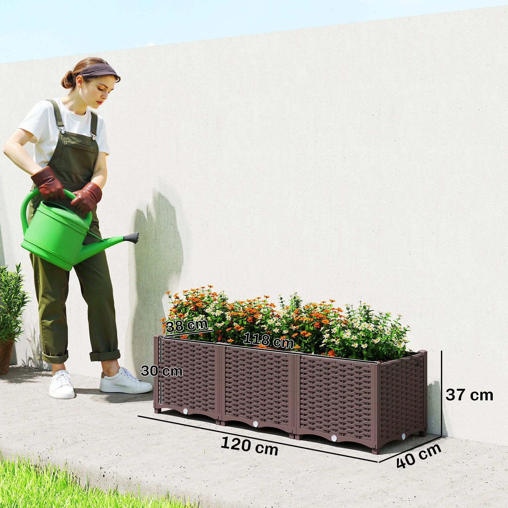 Self Watering Plastic Raised Garden Bed with Legs, 120 x 40 x 37 cm - Image 5