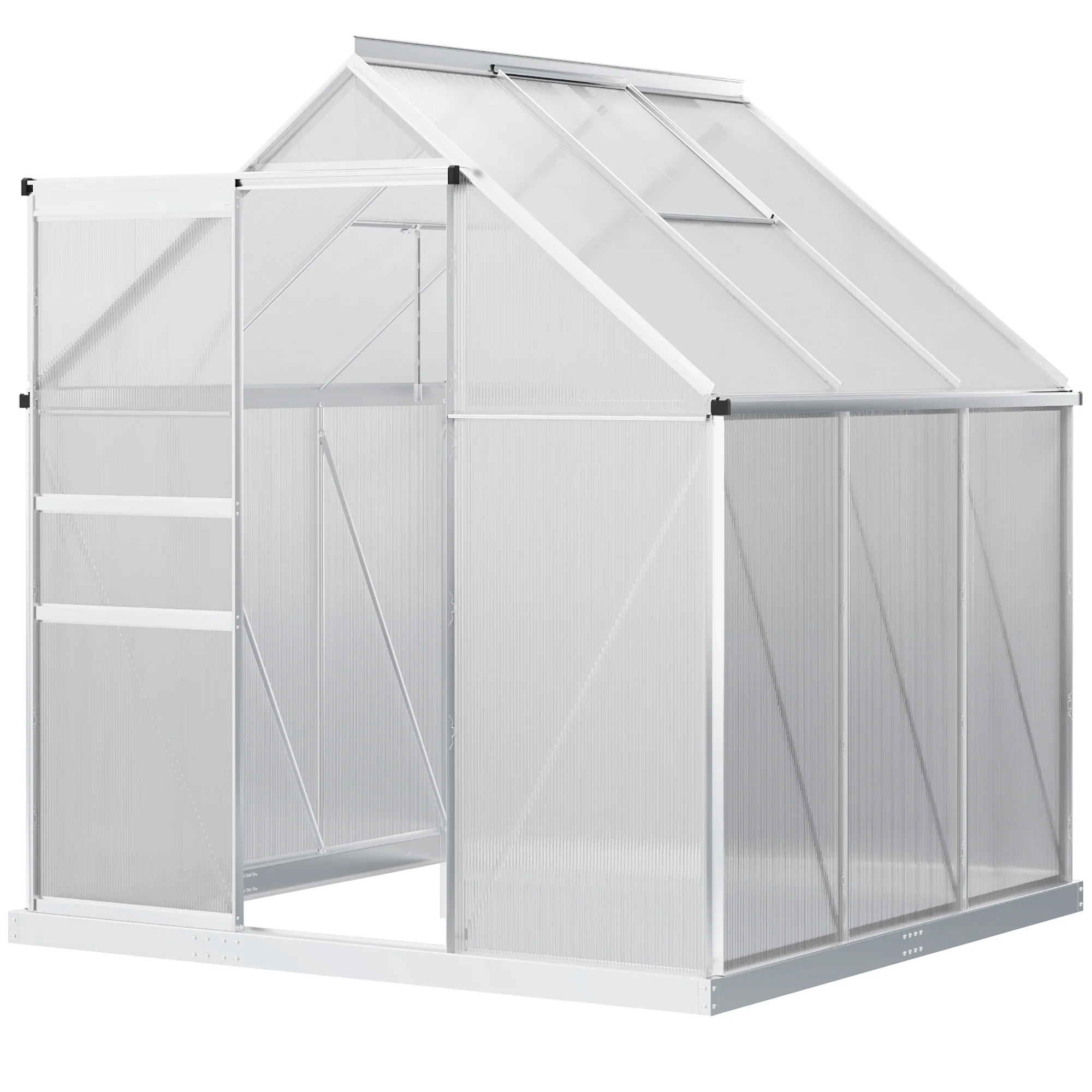 Polycarbonate Greenhouse with Adjustable Roof Vent & Sliding Door, 190x190x200 cm, Silver Tone - Image 2