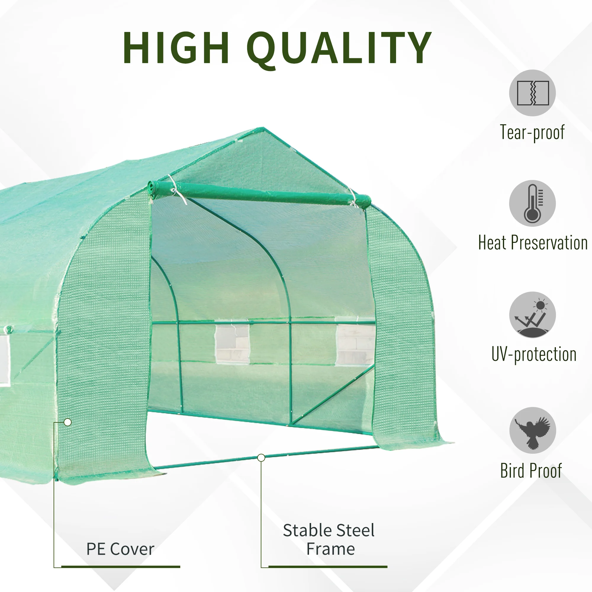 6 x 3m Large Walk-in Polytunnel Greenhouse with Roll-up Door, Windows & Green PE Cover - Image 6