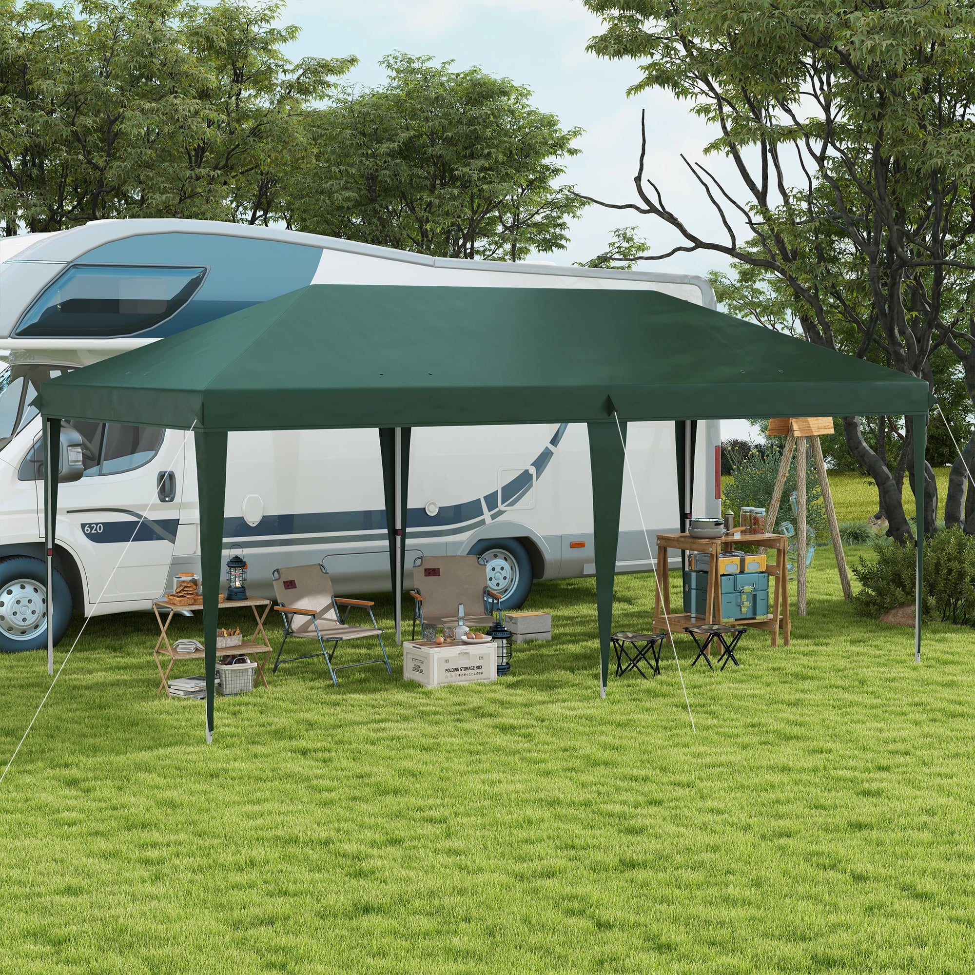 3 x 6m Pop Up Gazebo, Height Adjustable Wedding Awning Canopy w/ Carrying Bag, Green - Image 3