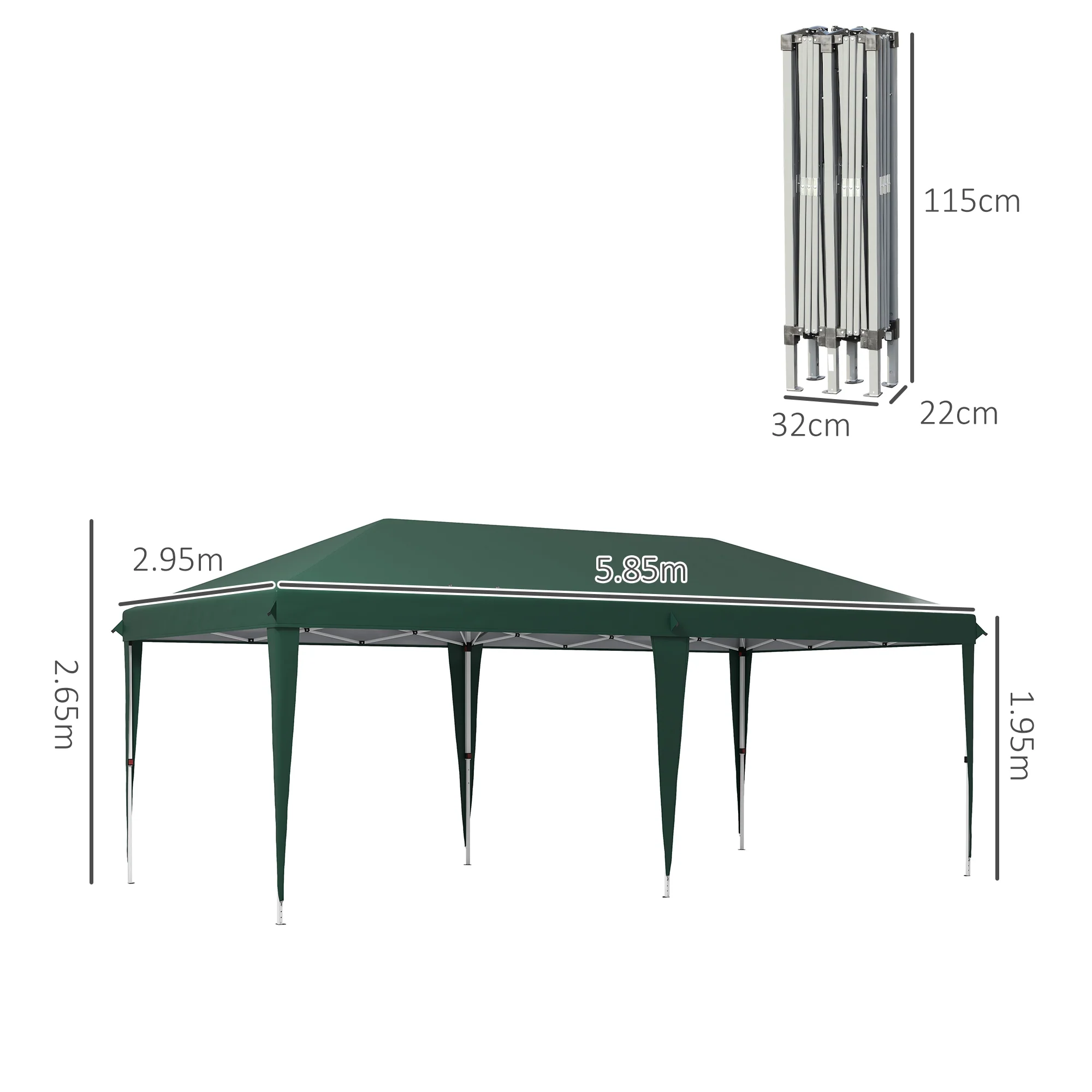 3 x 6m Pop Up Gazebo, Height Adjustable Wedding Awning Canopy w/ Carrying Bag, Green - Image 5