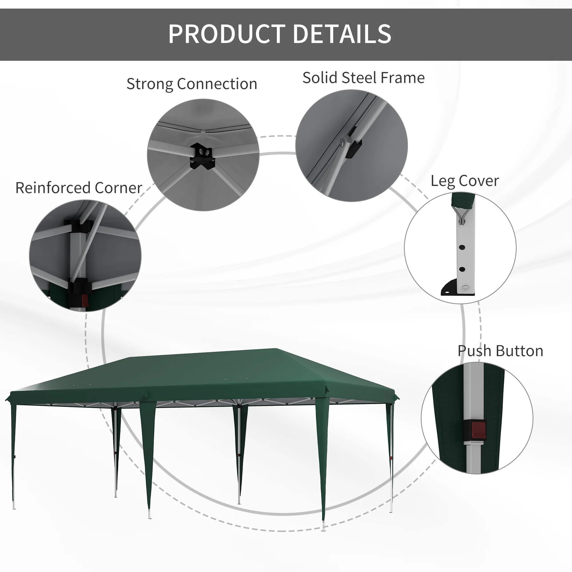 3 x 6m Pop Up Gazebo, Height Adjustable Wedding Awning Canopy w/ Carrying Bag, Green - Image 7