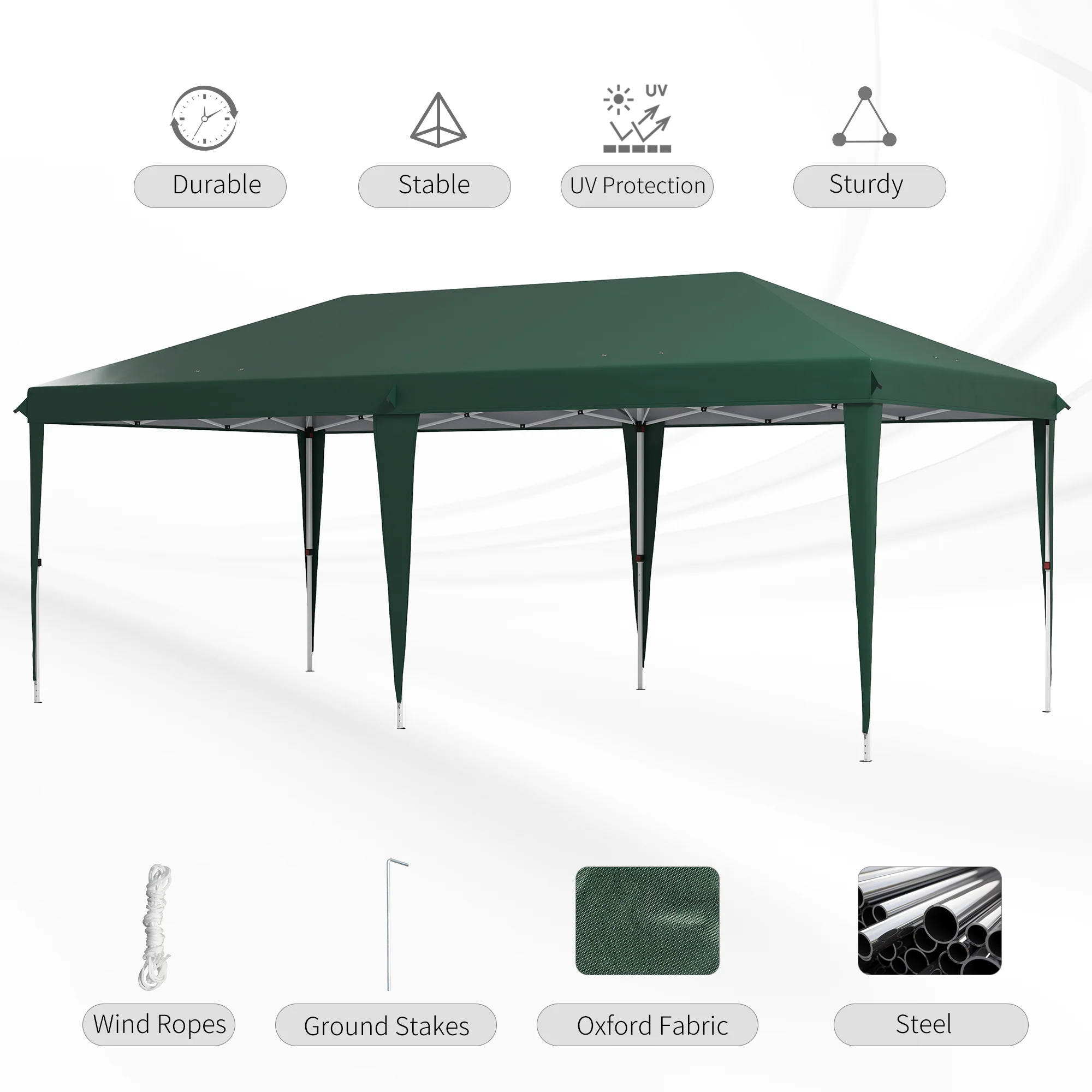 3 x 6m Pop Up Gazebo, Height Adjustable Wedding Awning Canopy w/ Carrying Bag, Green - Image 8