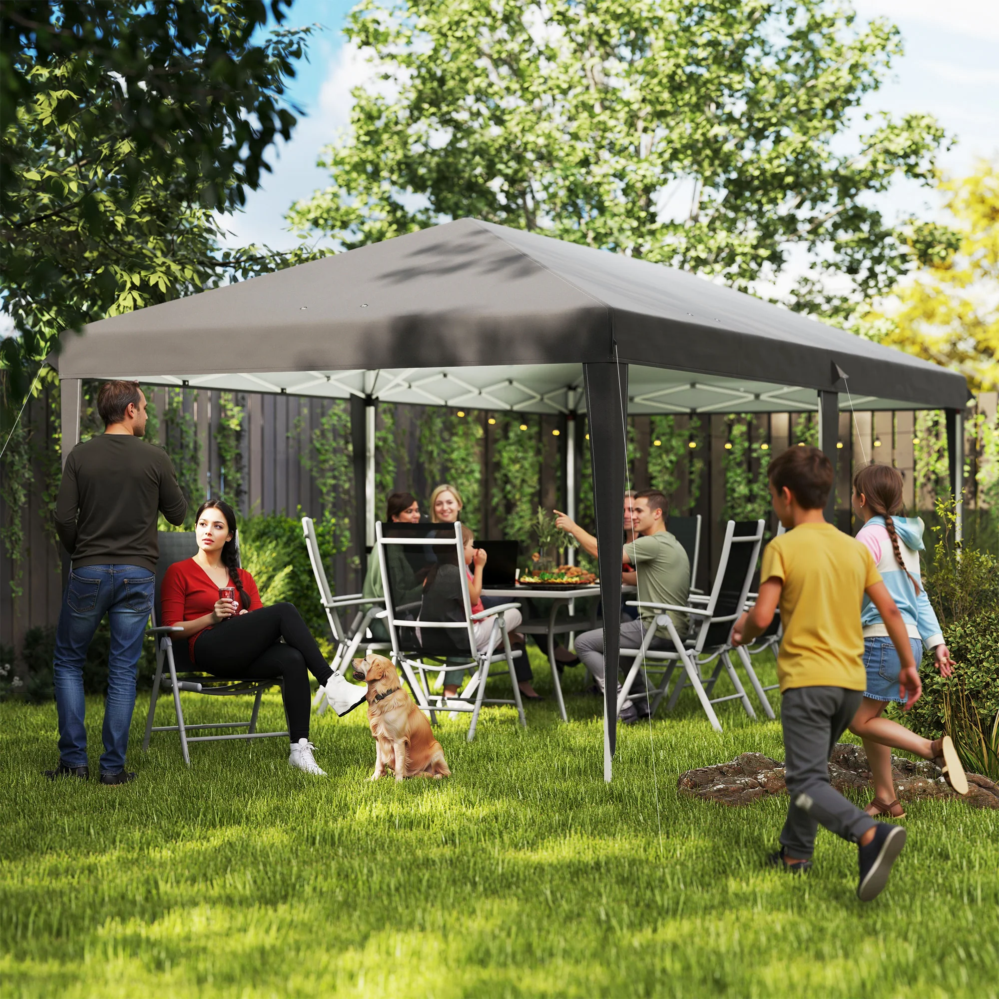 3 x 6m Pop Up Gazebo, Height Adjustable Wedding Awning Canopy w/ Carrying Bag, Grey - Image 3