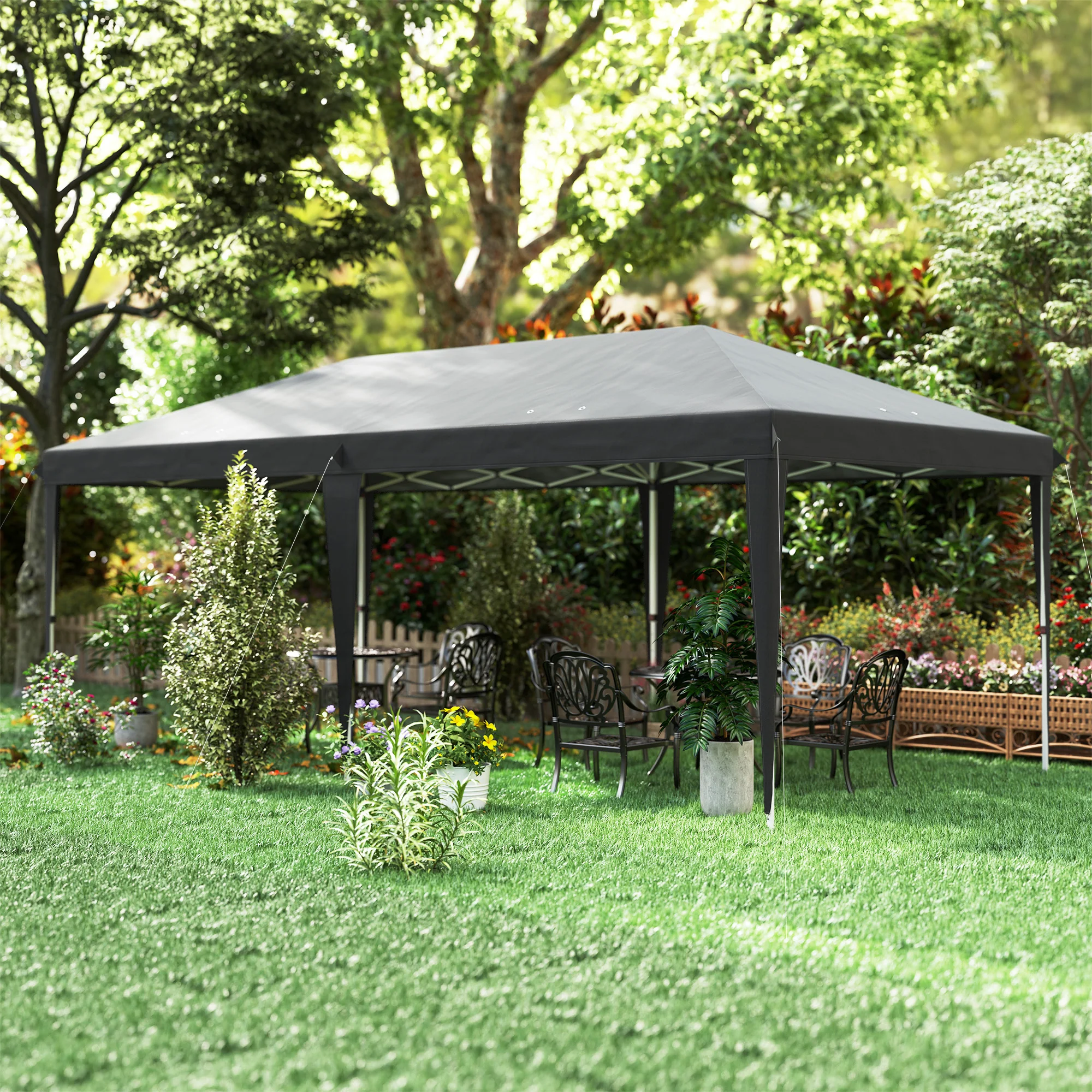 3 x 6m Pop Up Gazebo, Height Adjustable Wedding Awning Canopy w/ Carrying Bag, Grey - Image 4