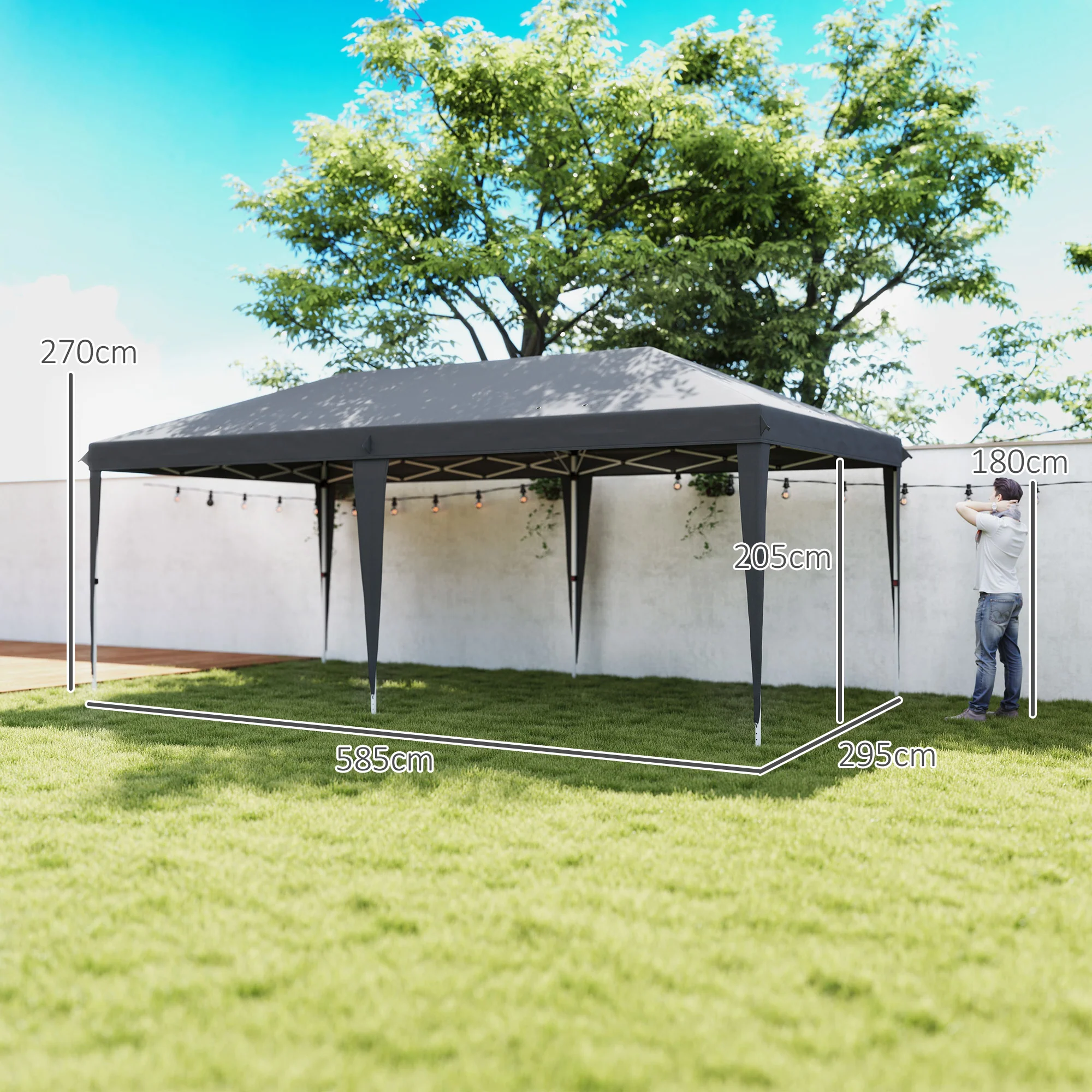 3 x 6m Pop Up Gazebo, Height Adjustable Wedding Awning Canopy w/ Carrying Bag, Grey - Image 5