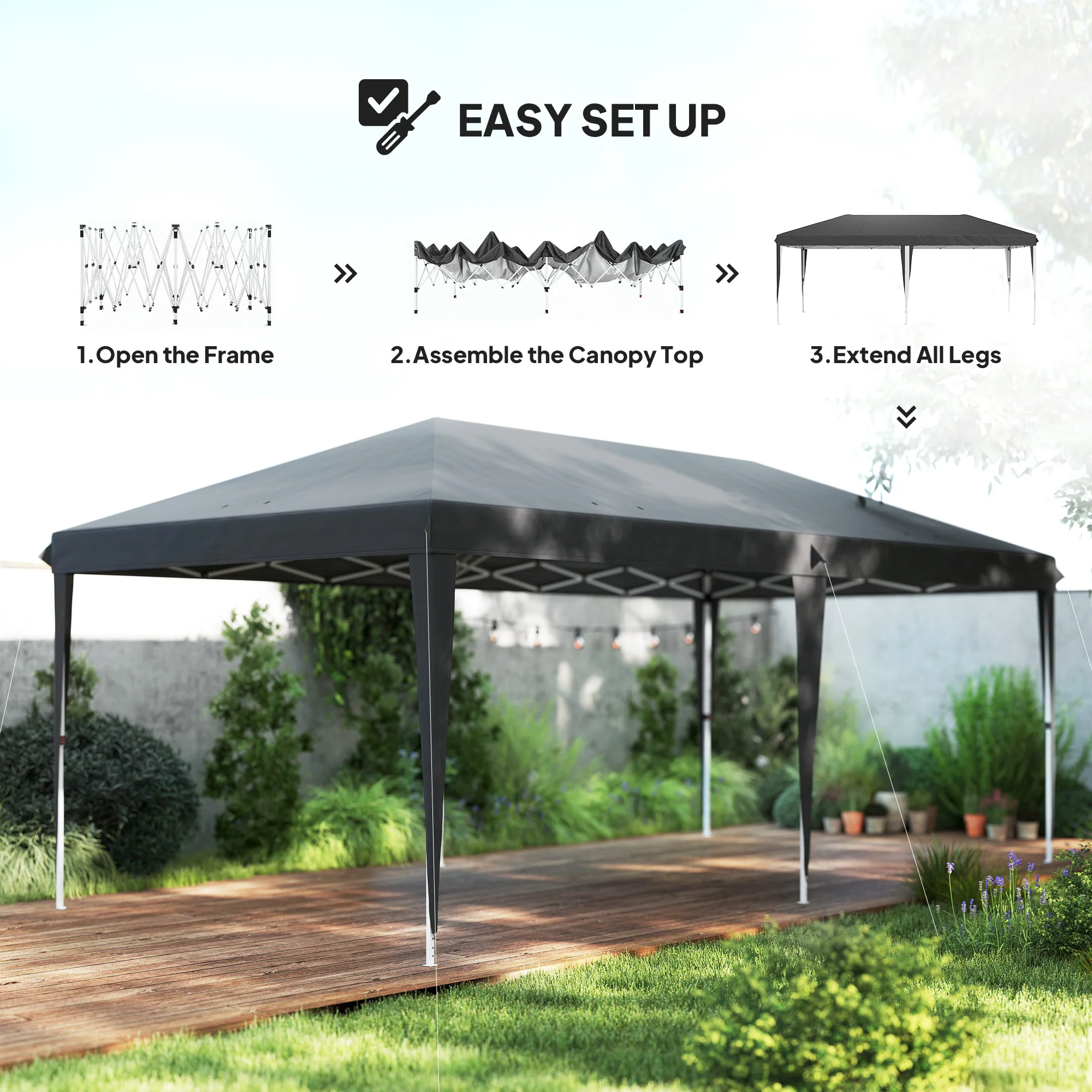 3 x 6m Pop Up Gazebo, Height Adjustable Wedding Awning Canopy w/ Carrying Bag, Grey - Image 6