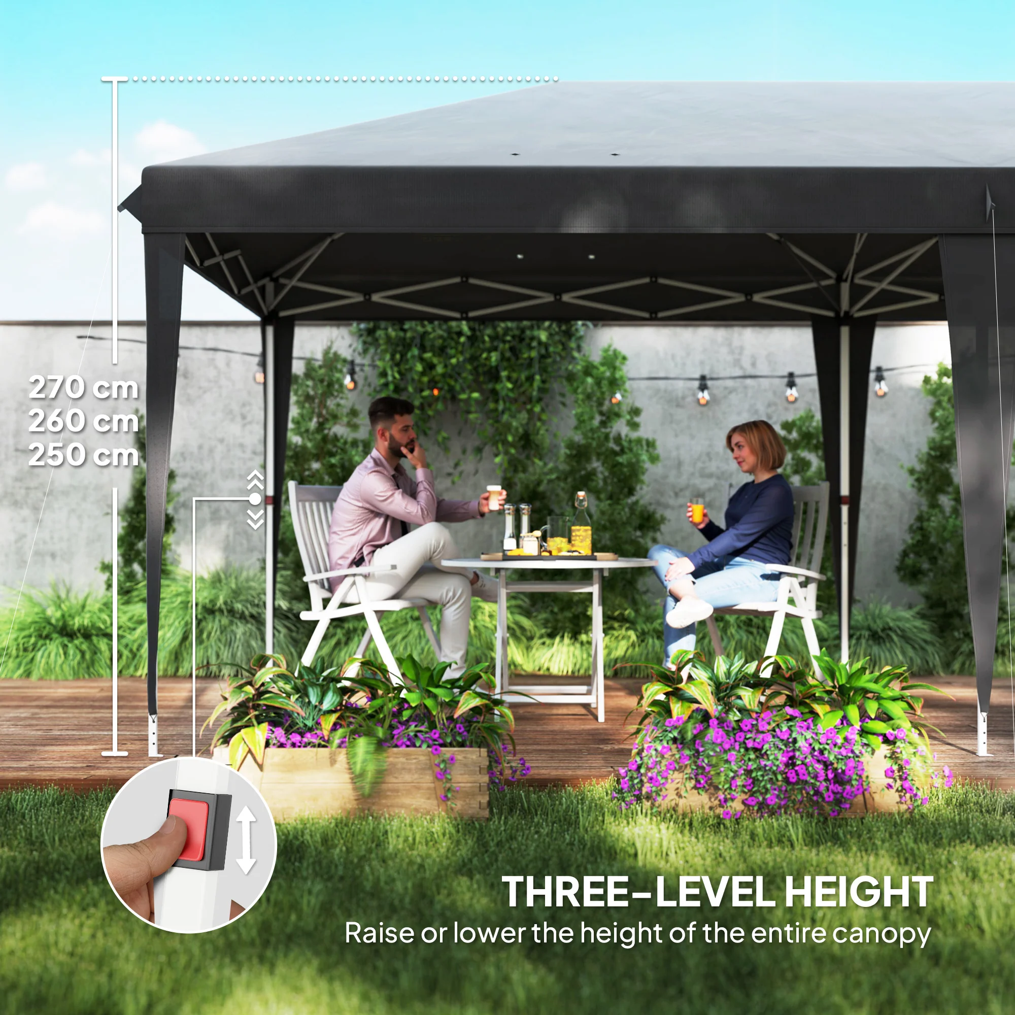 3 x 6m Pop Up Gazebo, Height Adjustable Wedding Awning Canopy w/ Carrying Bag, Grey - Image 7