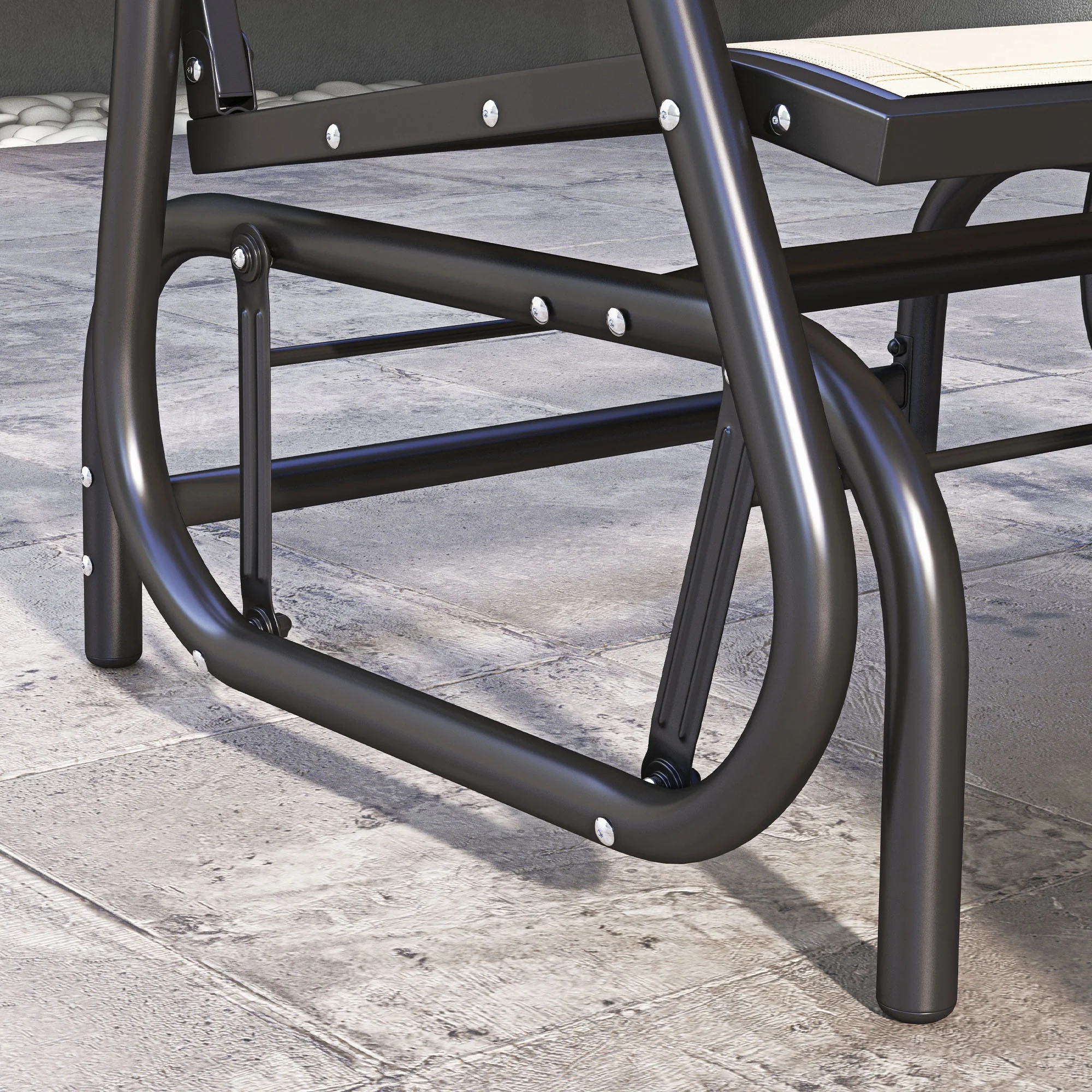 Porch Glider Chair with Mesh Fabric, Curved Armrests and Steel Frame, Cream White - Image 11