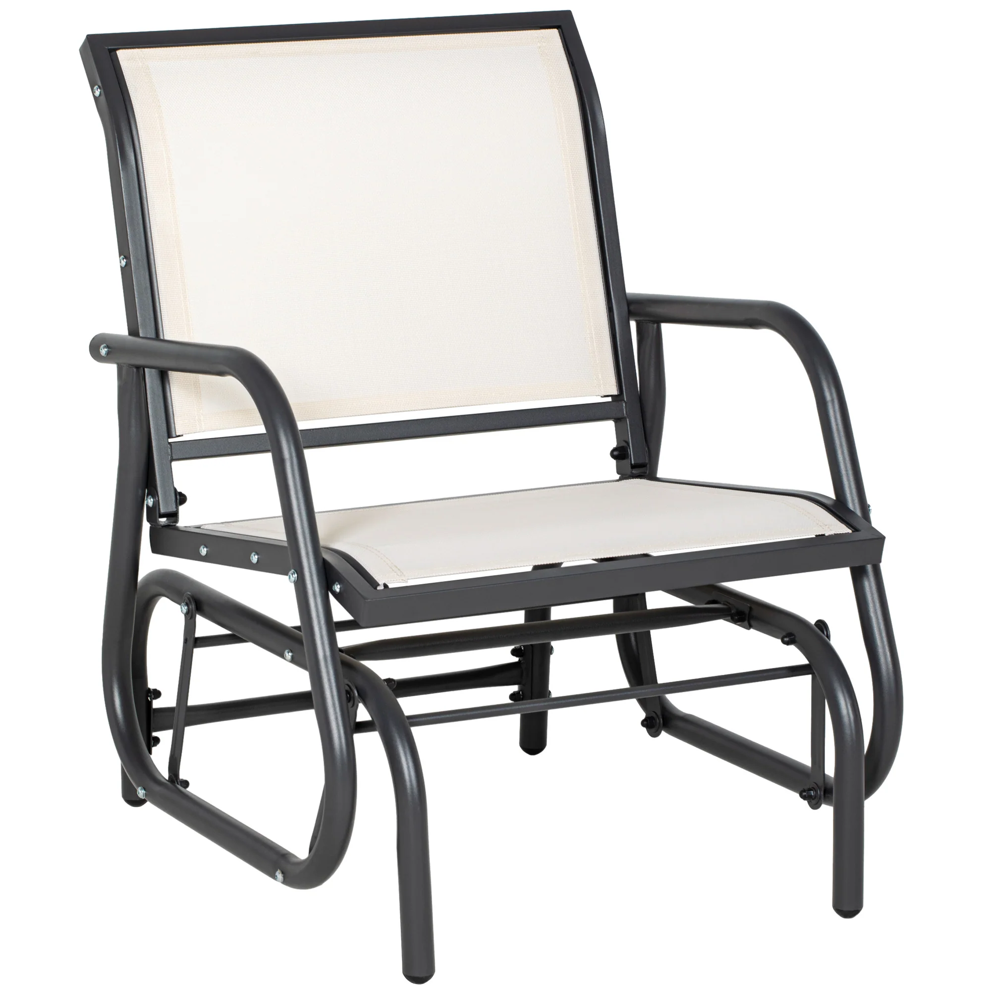 Porch Glider Chair with Mesh Fabric, Curved Armrests and Steel Frame, Cream White - Image 12