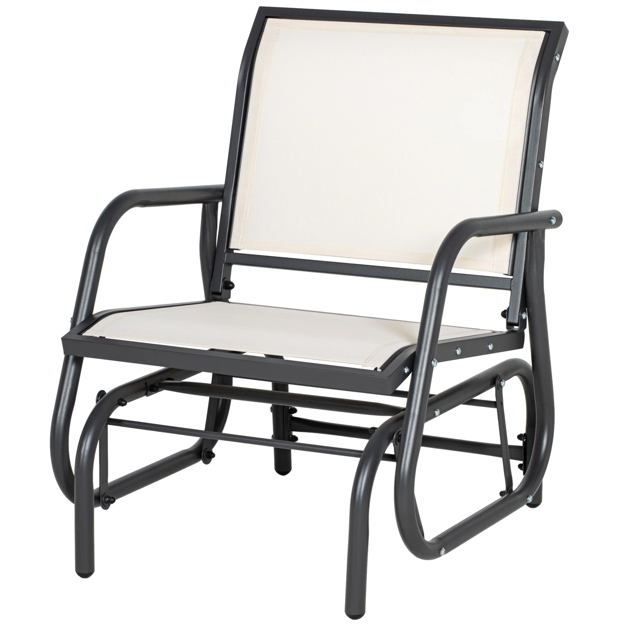 Porch Glider Chair with Mesh Fabric, Curved Armrests and Steel Frame, Cream White - Image 2