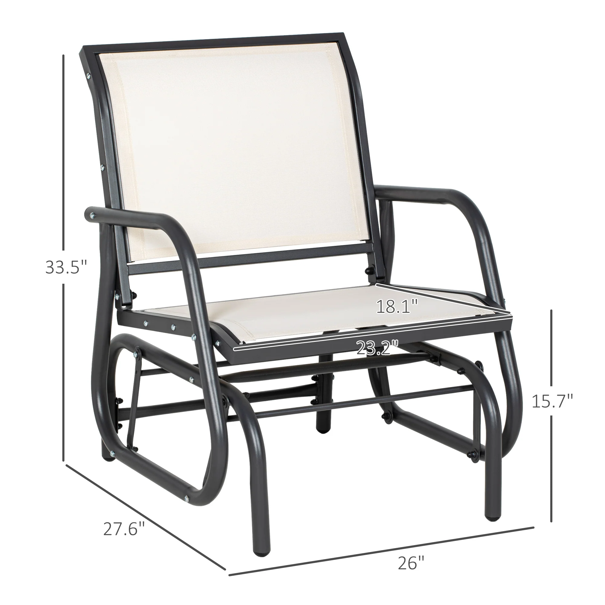 Porch Glider Chair with Mesh Fabric, Curved Armrests and Steel Frame, Cream White - Image 5