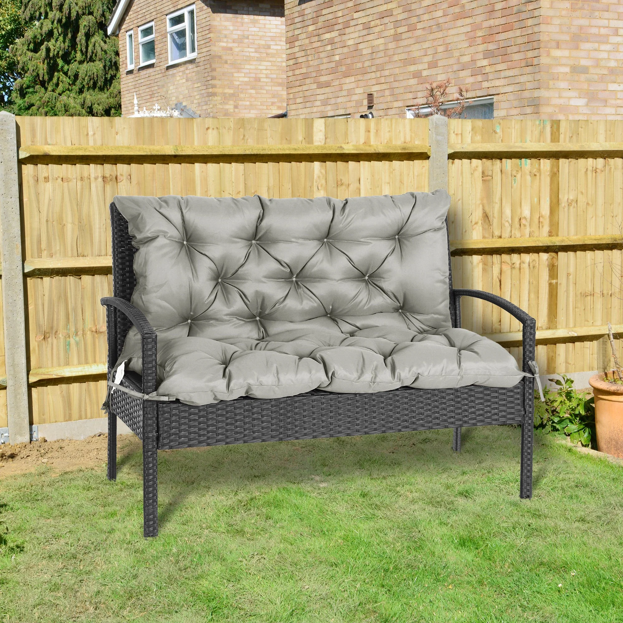 2-Seater Garden Bench Chair Cushion Mat Replacement with Backrest, 39.4" x 38.6", Grey - Image 4
