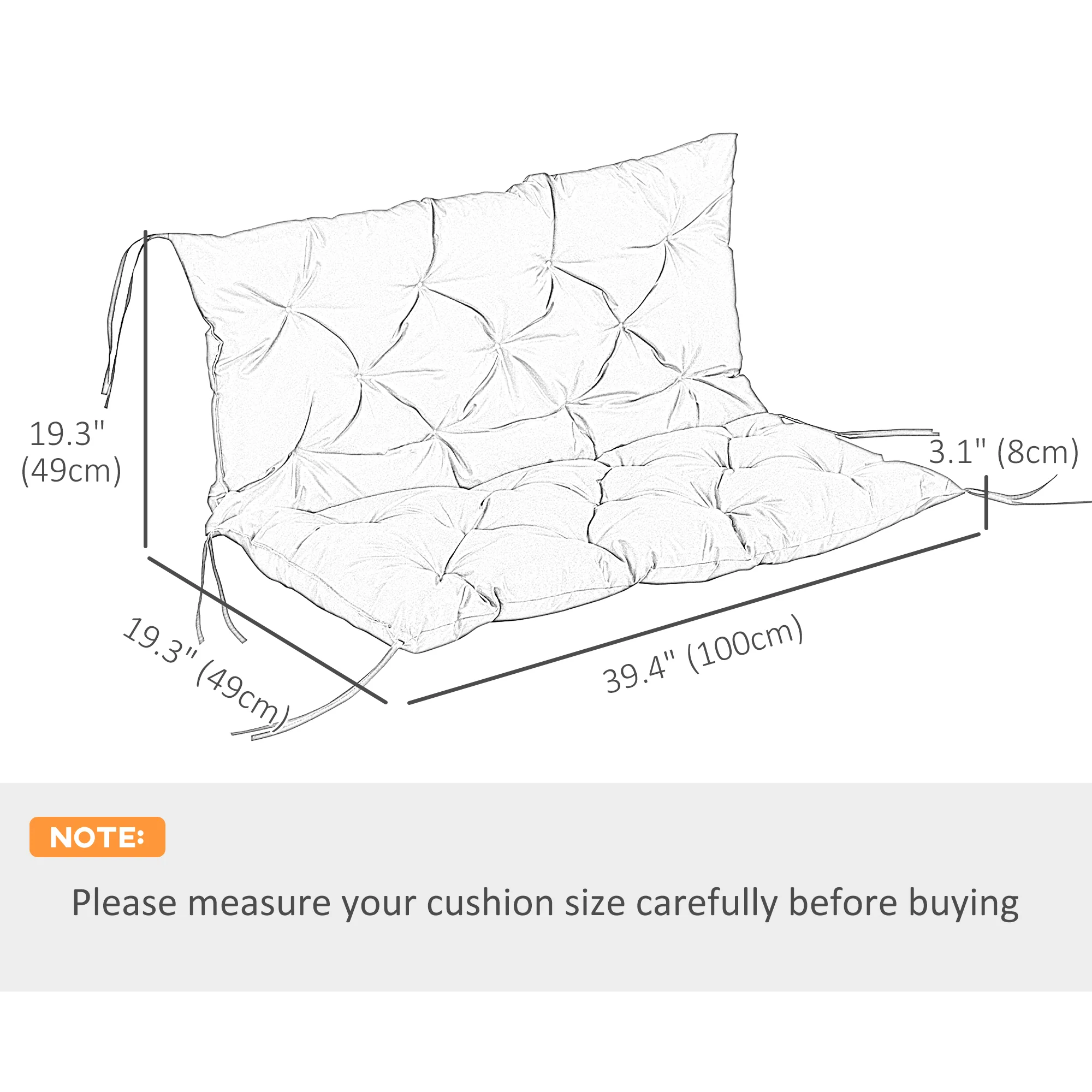 2-Seater Garden Bench Chair Cushion Mat Replacement with Backrest, 39.4" x 38.6", Grey - Image 5