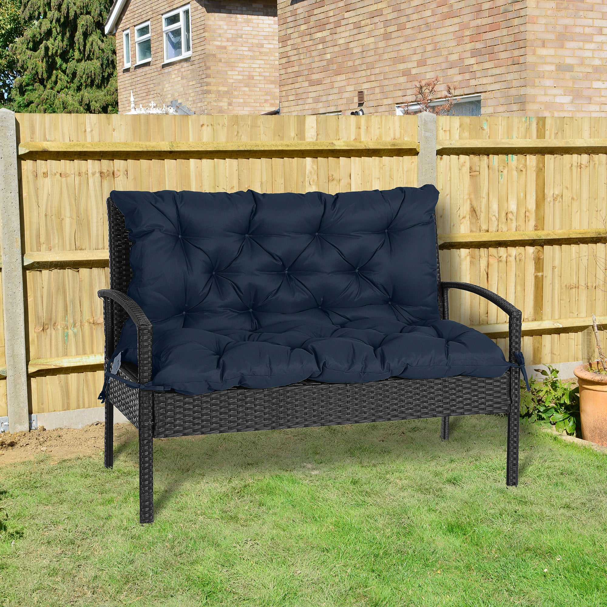 2-Seater Garden Bench Chair Cushion Mat Replacement with Backrest, 39.4" x 38.6", Dark Blue - Image 4