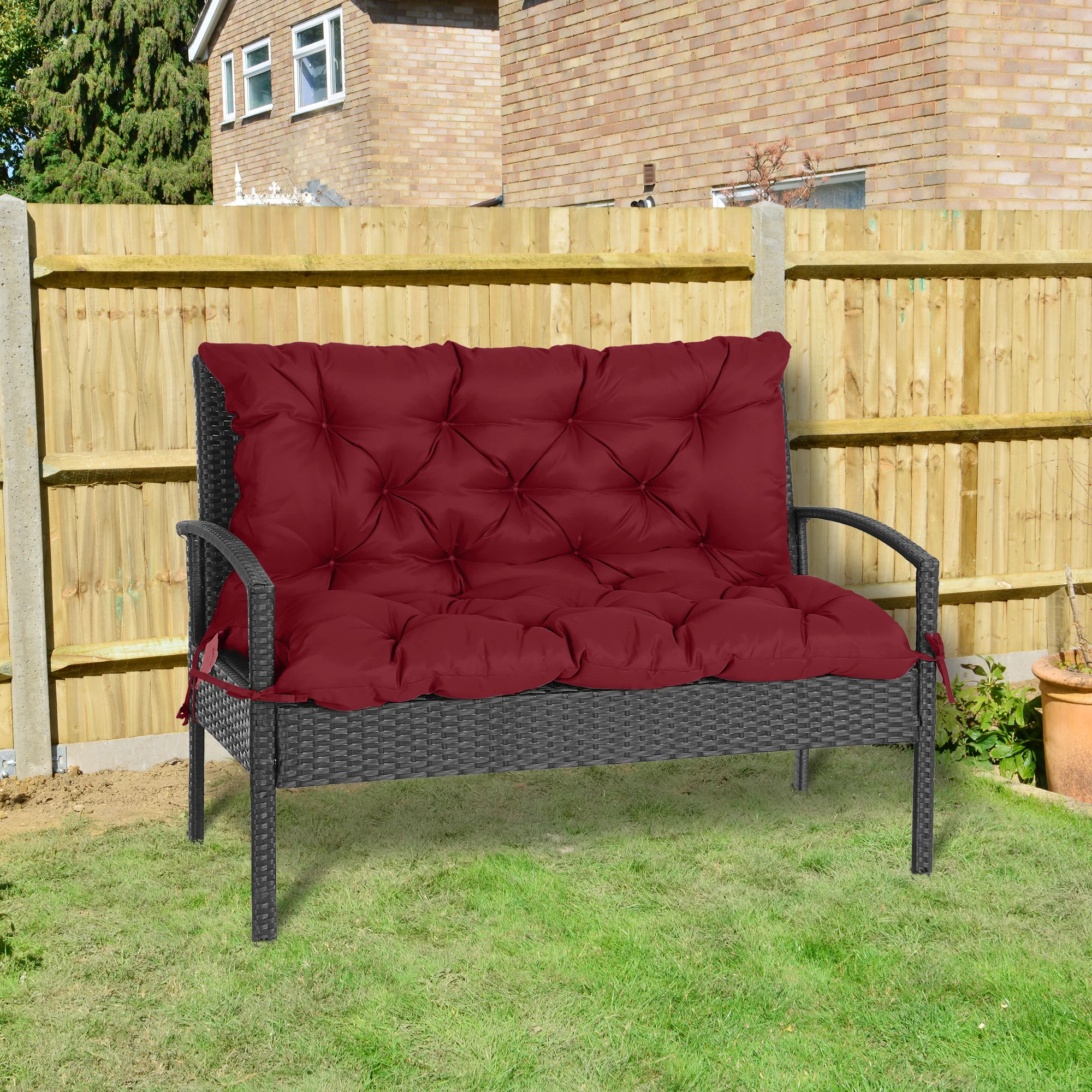 2-Seater Garden Bench Chair Cushion Mat Replacement with Backrest, 39.4" x 38.6", Wine Red - Image 4