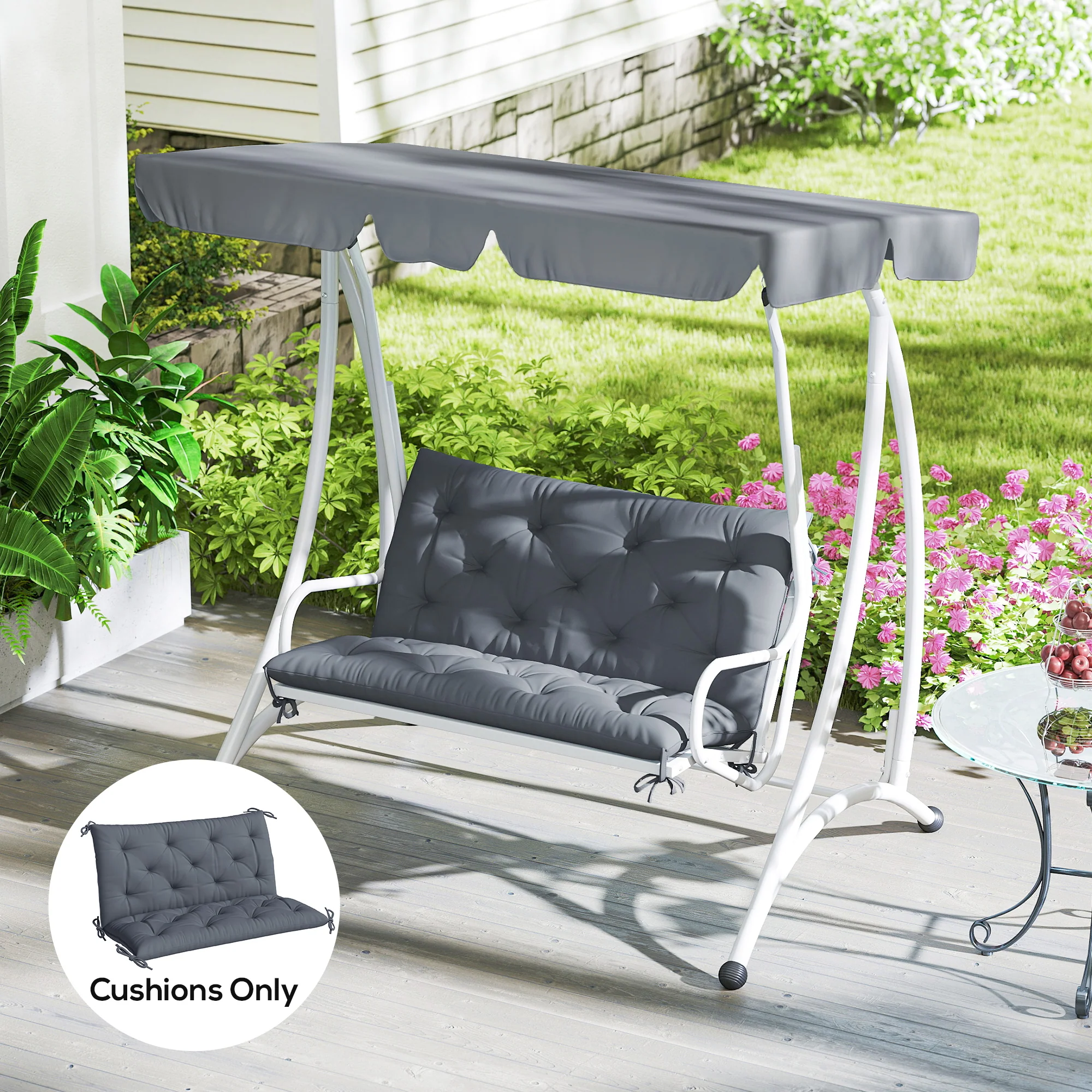 2-Seater Garden Bench Chair Cushion Mat Replacement with Backrest, 39.4" x 38.6", Dark Grey - Image 3