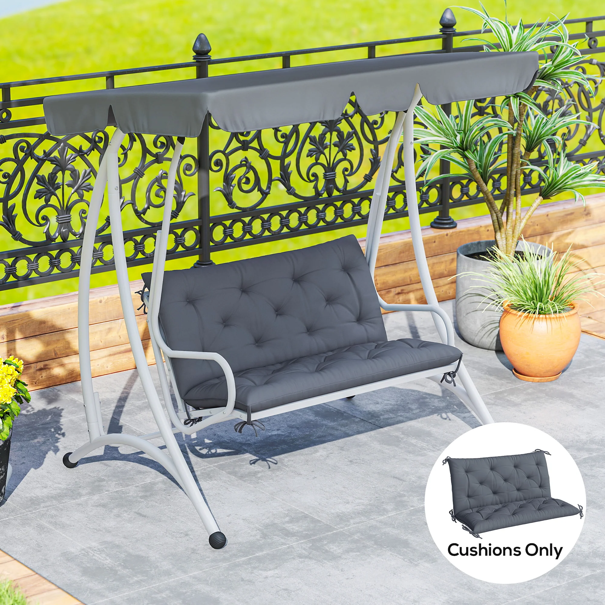 2-Seater Garden Bench Chair Cushion Mat Replacement with Backrest, 39.4" x 38.6", Dark Grey - Image 4