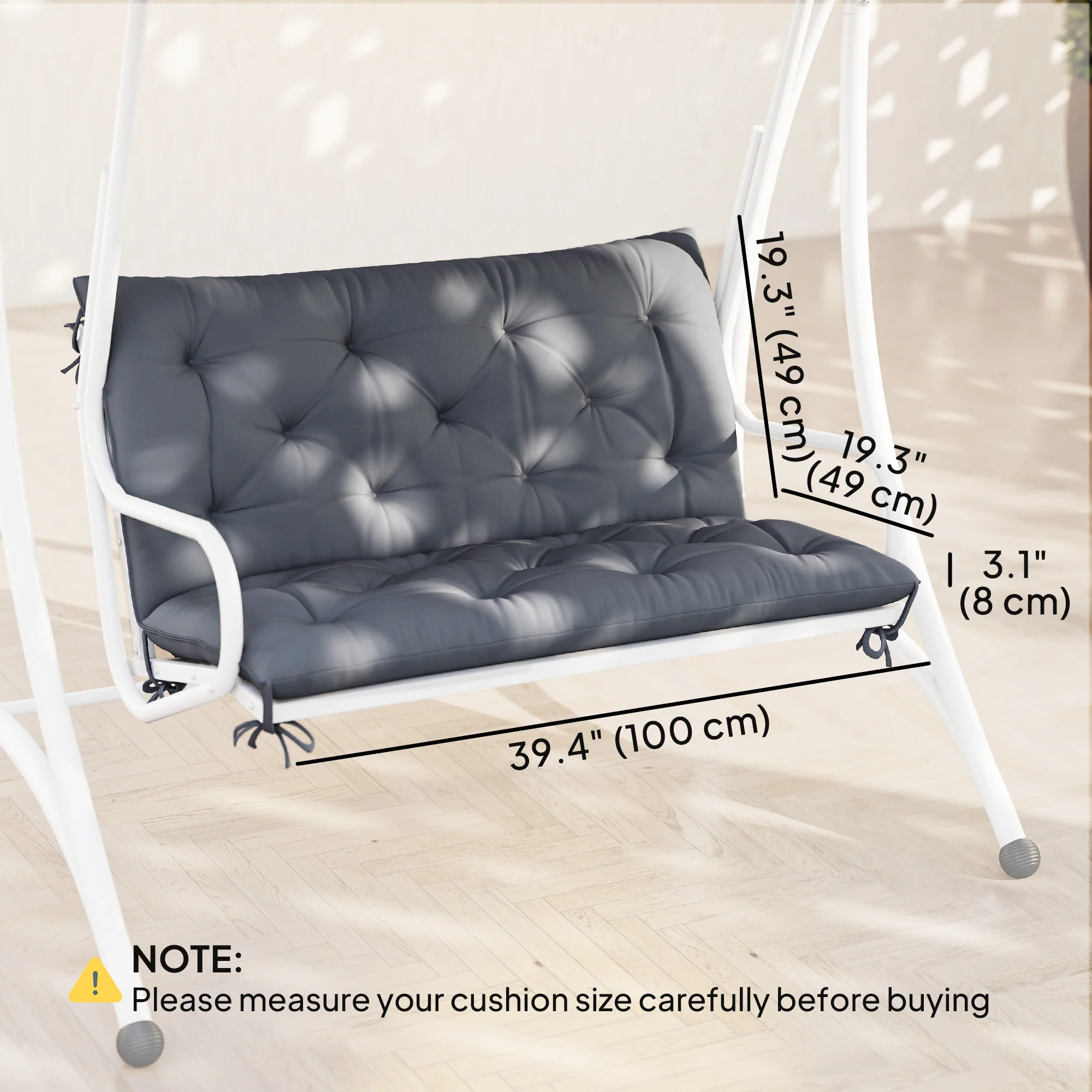 2-Seater Garden Bench Chair Cushion Mat Replacement with Backrest, 39.4" x 38.6", Dark Grey - Image 5