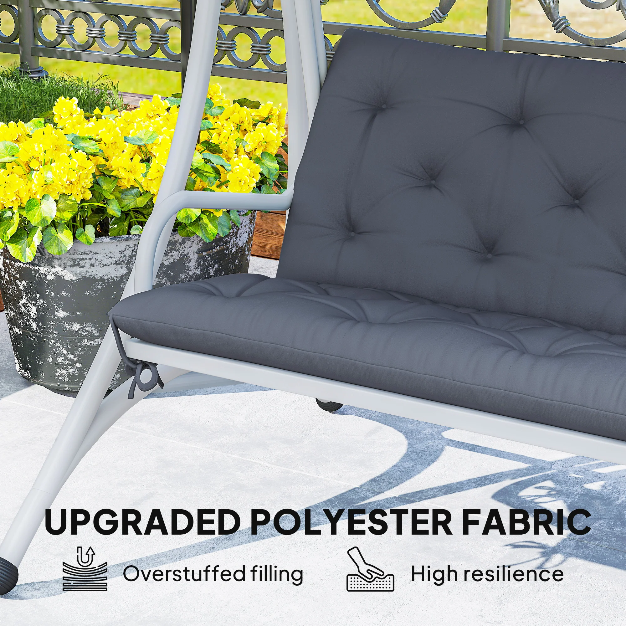 2-Seater Garden Bench Chair Cushion Mat Replacement with Backrest, 39.4" x 38.6", Dark Grey - Image 7