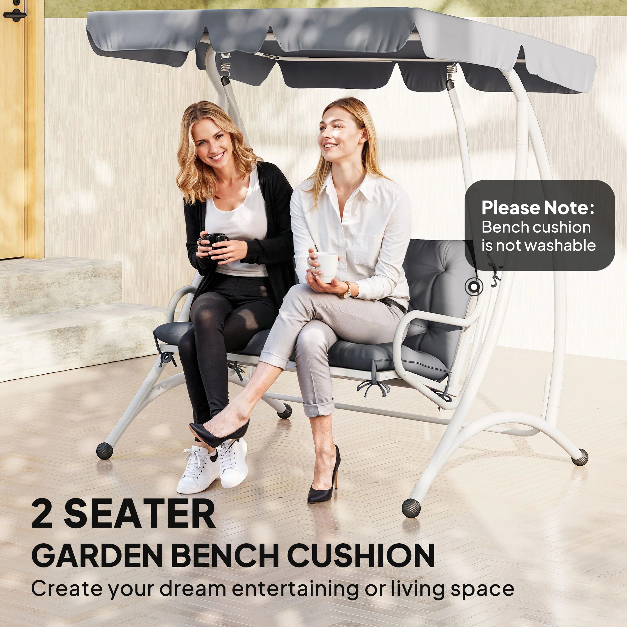 2-Seater Garden Bench Chair Cushion Mat Replacement with Backrest, 39.4" x 38.6", Dark Grey - Image 9