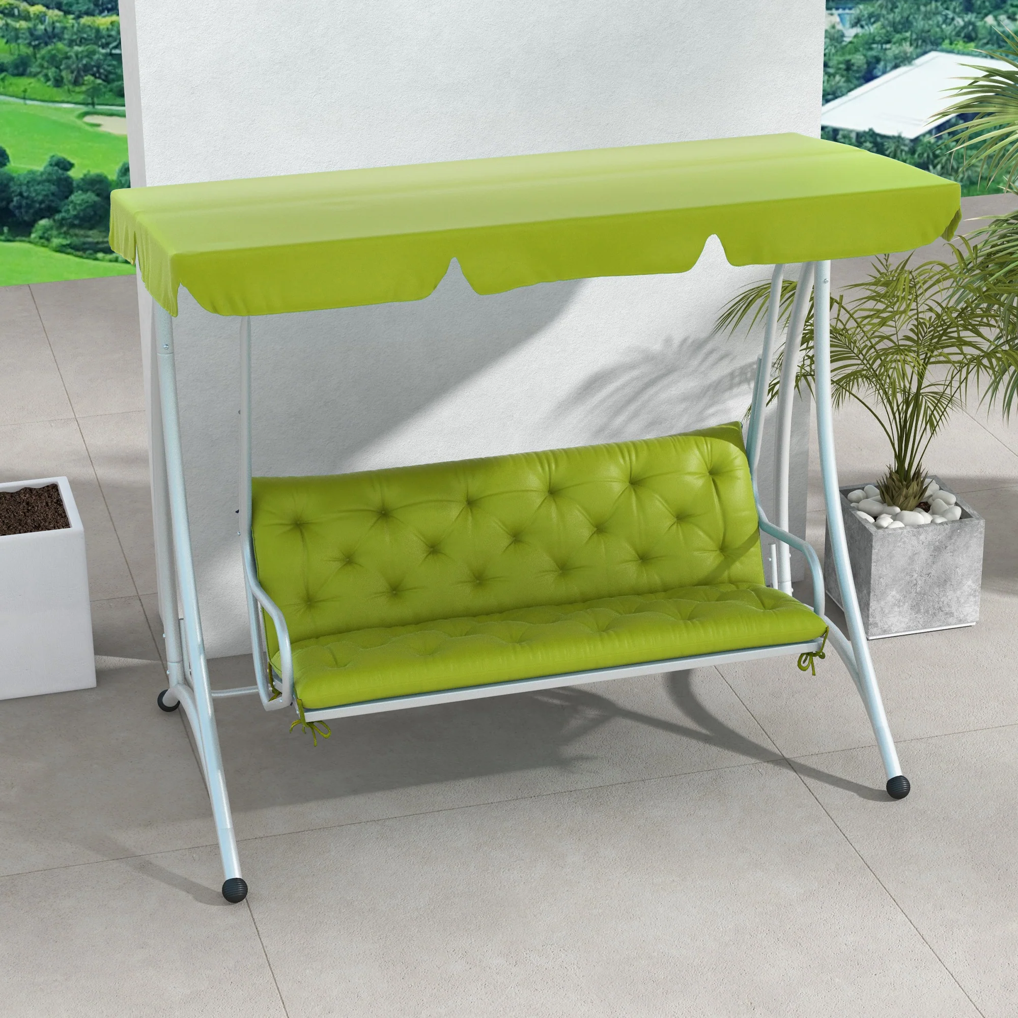 3 Seater Swing Chair Replacement Cushions with Backrest for Patio Furniture, Light Green - Image 3
