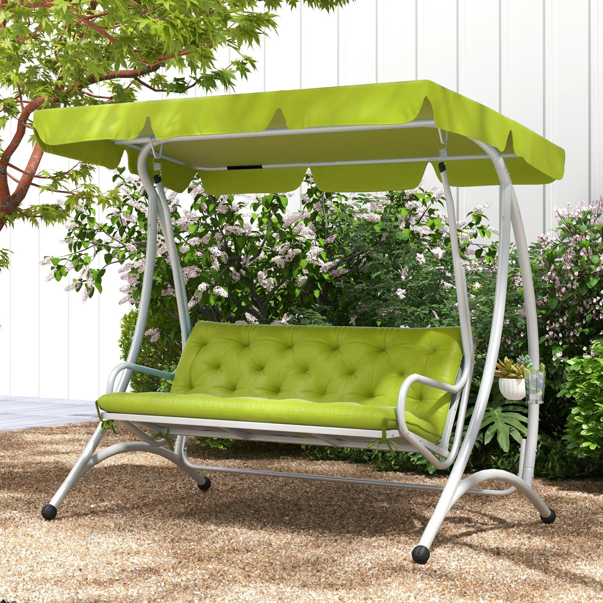 3 Seater Swing Chair Replacement Cushions with Backrest for Patio Furniture, Light Green - Image 4