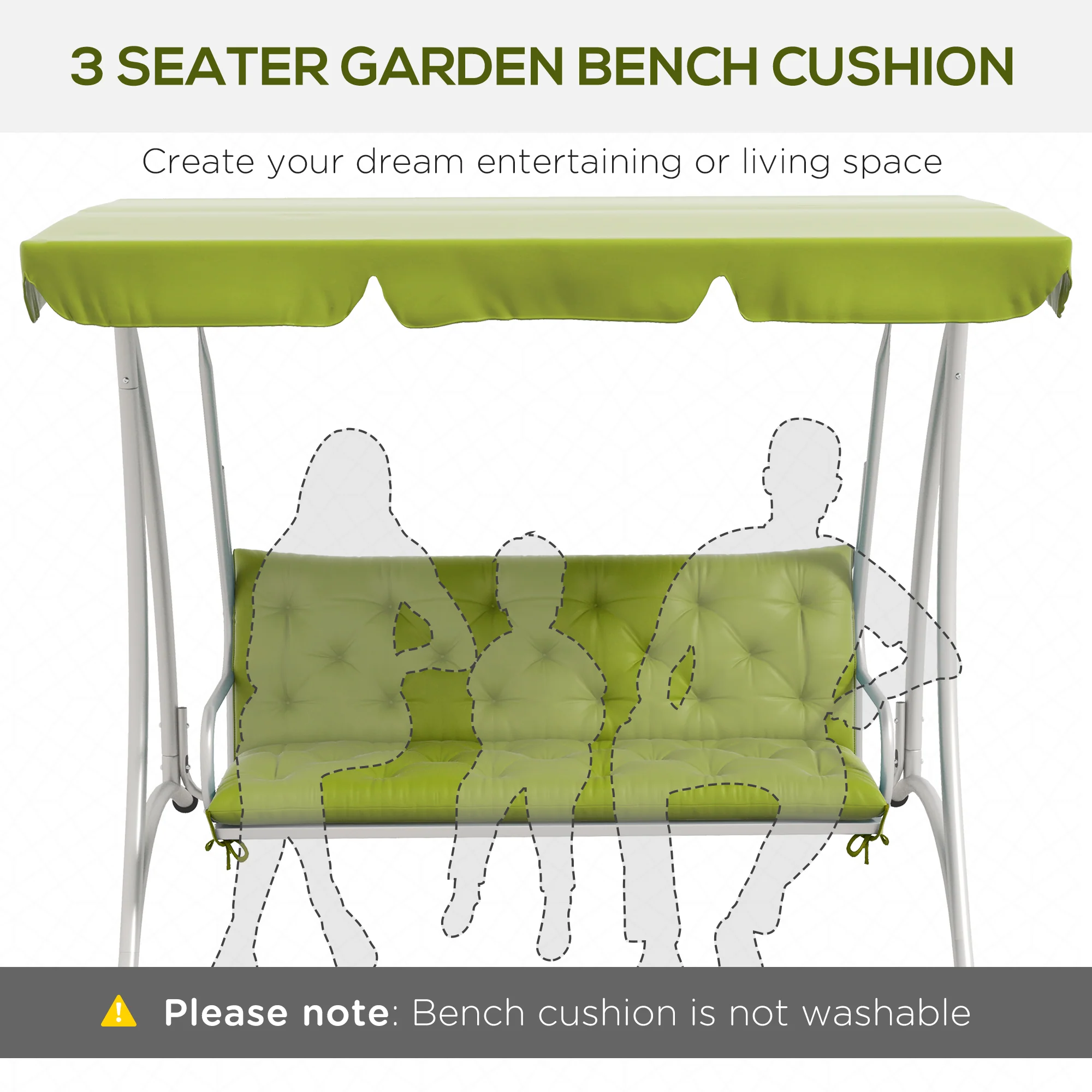 3 Seater Swing Chair Replacement Cushions with Backrest for Patio Furniture, Light Green - Image 9