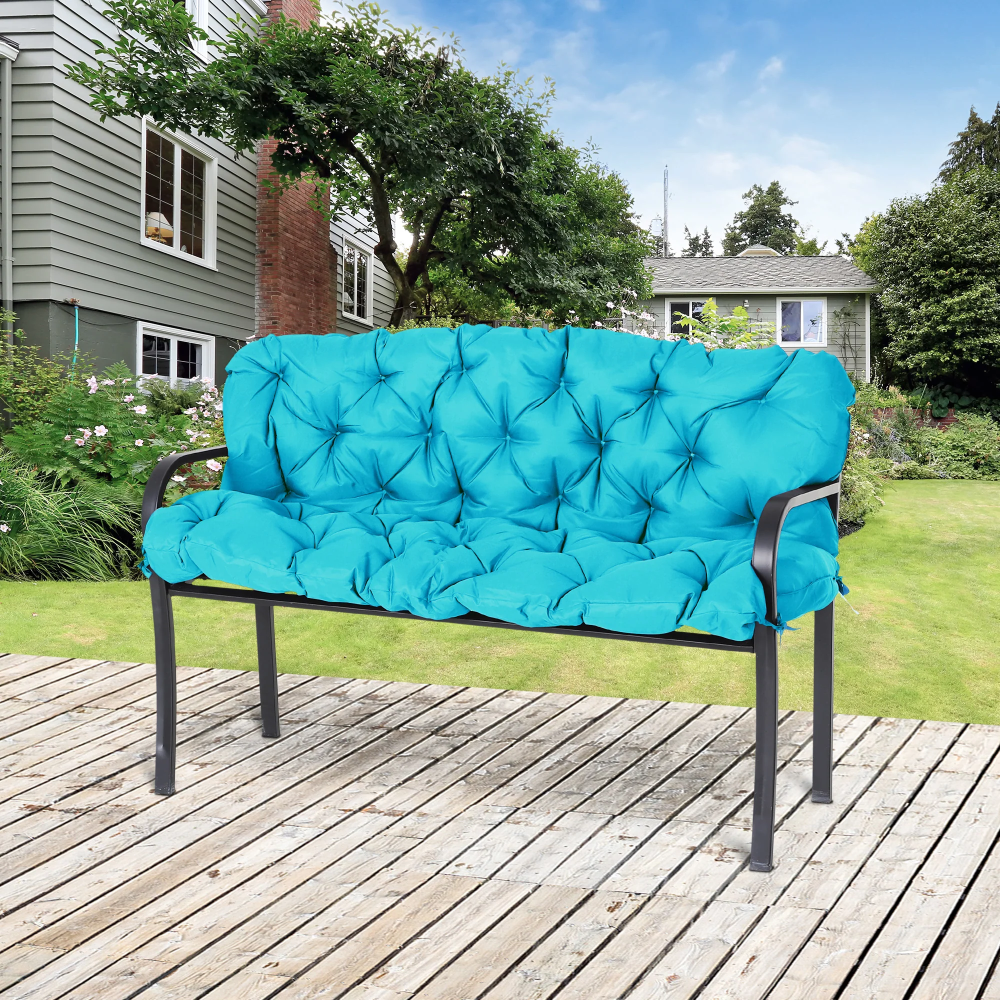 3 Seater Swing Chair Replacement Cushions with Backrest for Patio Furniture, Turquoise - Image 3