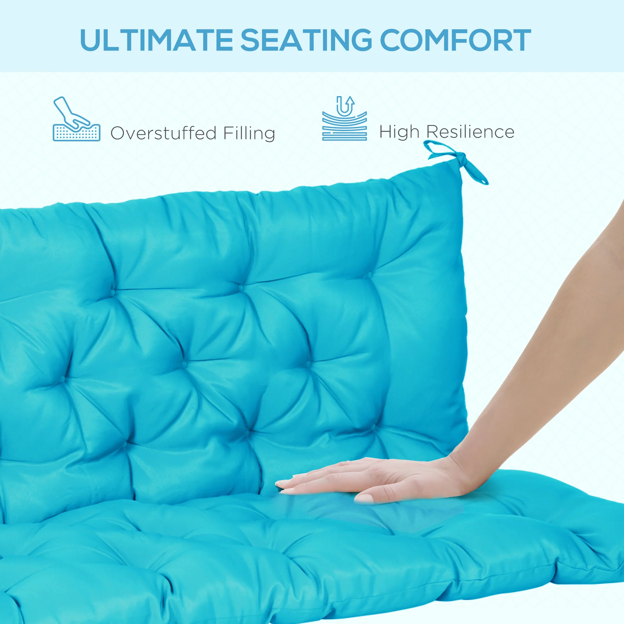 3 Seater Swing Chair Replacement Cushions with Backrest for Patio Furniture, Turquoise - Image 7