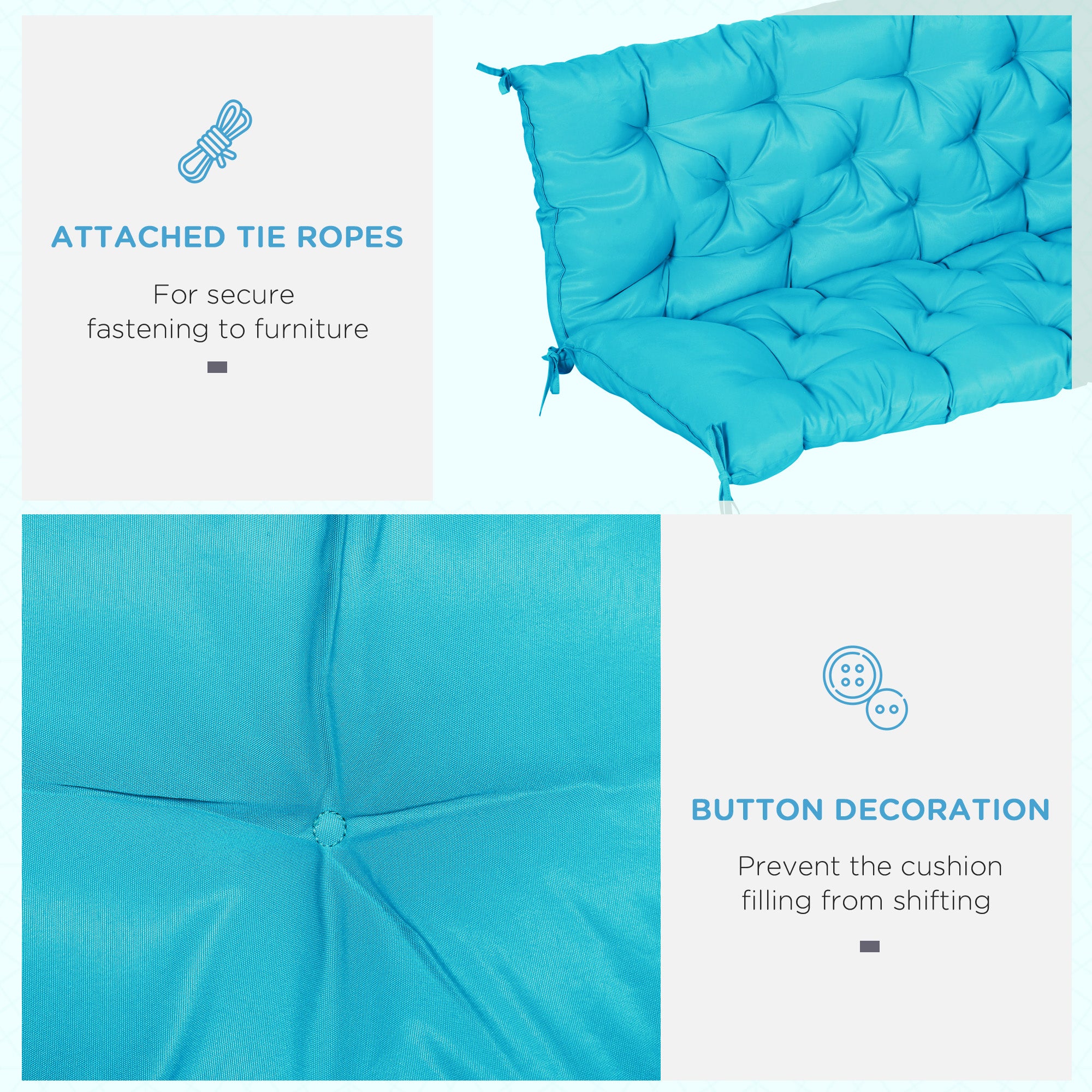3 Seater Swing Chair Replacement Cushions with Backrest for Patio Furniture, Turquoise - Image 8