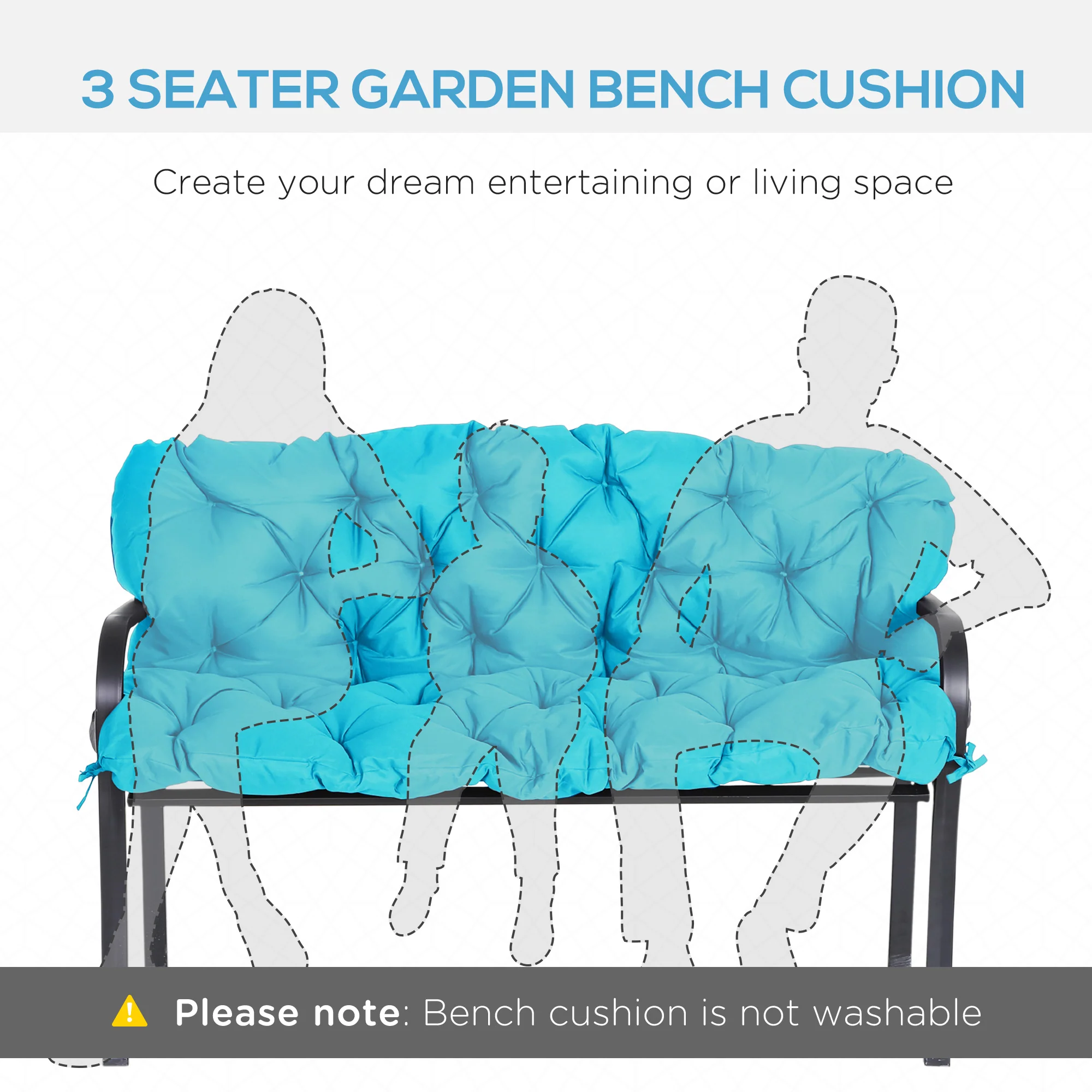 3 Seater Swing Chair Replacement Cushions with Backrest for Patio Furniture, Turquoise - Image 9