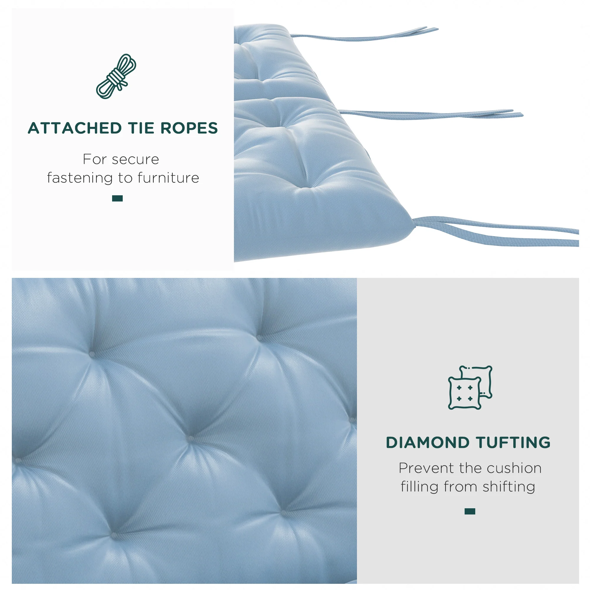 3 Seater Swing Chair Replacement Cushions with Backrest for Patio Furniture, Light Blue - Image 8