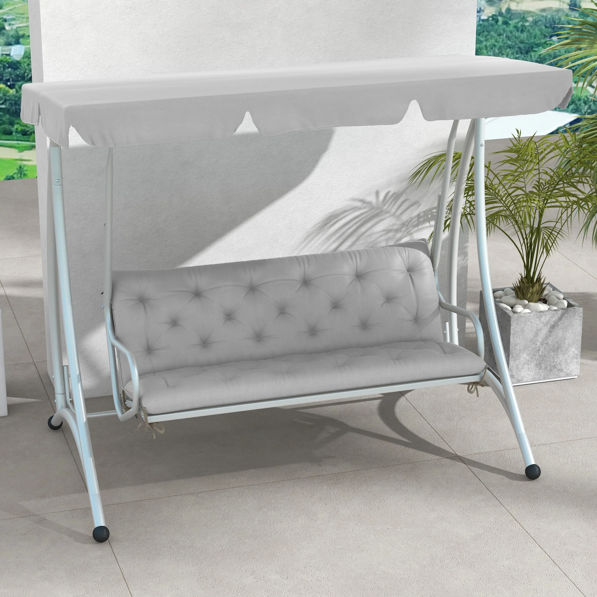 3 Seater Swing Chair Replacement Cushions with Backrest for Patio Furniture, Light Grey - Image 3