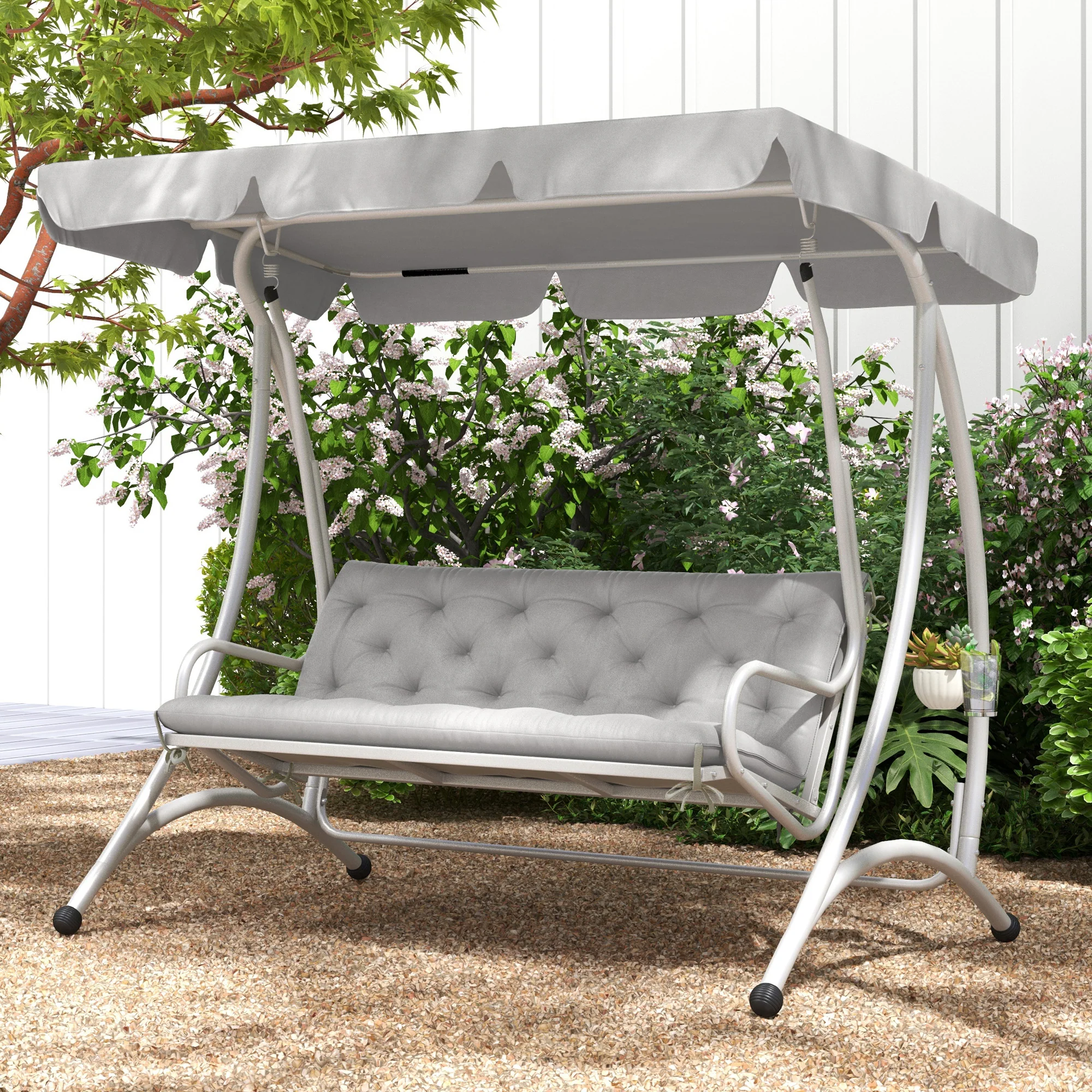 3 Seater Swing Chair Replacement Cushions with Backrest for Patio Furniture, Light Grey - Image 4