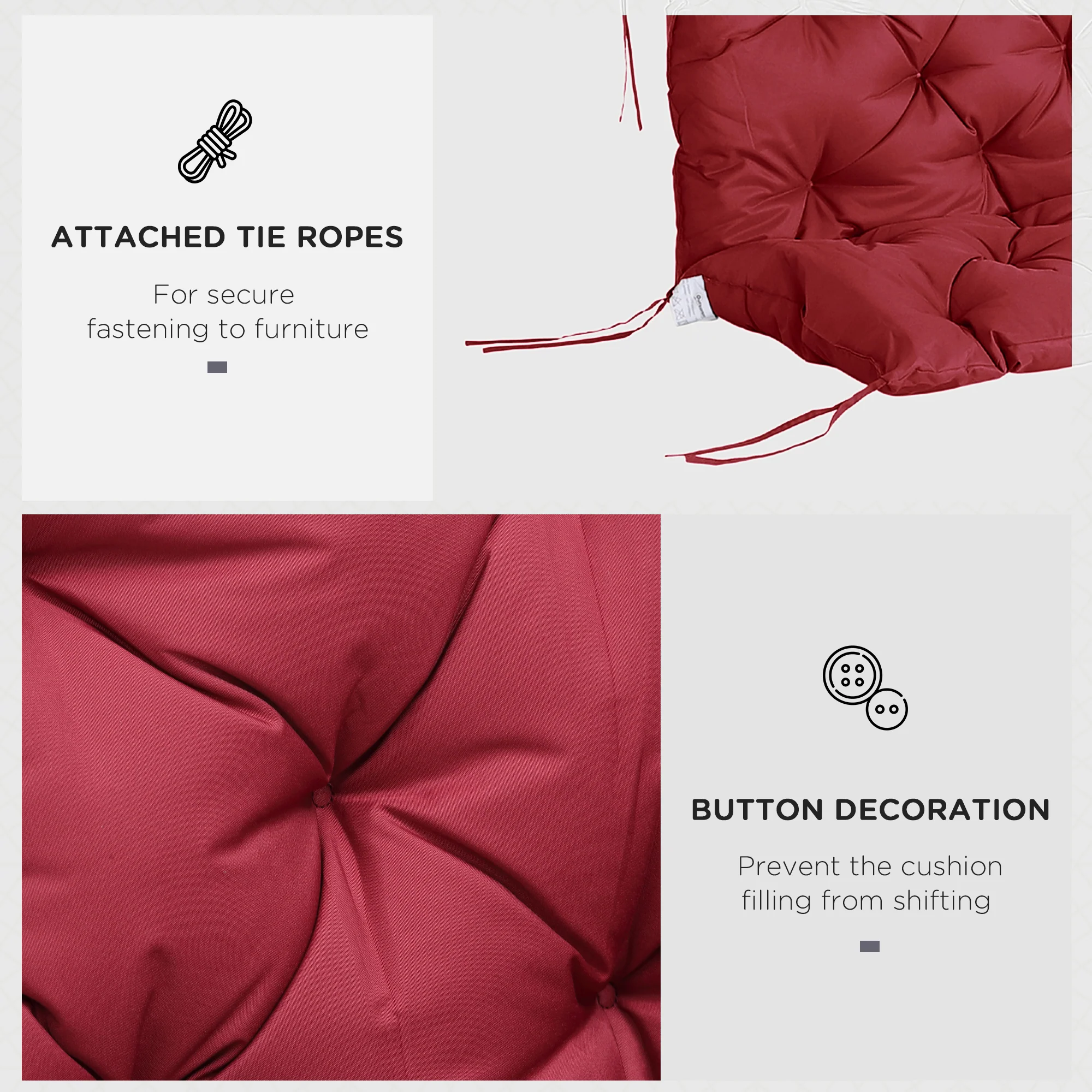 3 Seater Swing Chair Replacement Cushions with Backrest for Patio Furniture, Wine Red - Image 8