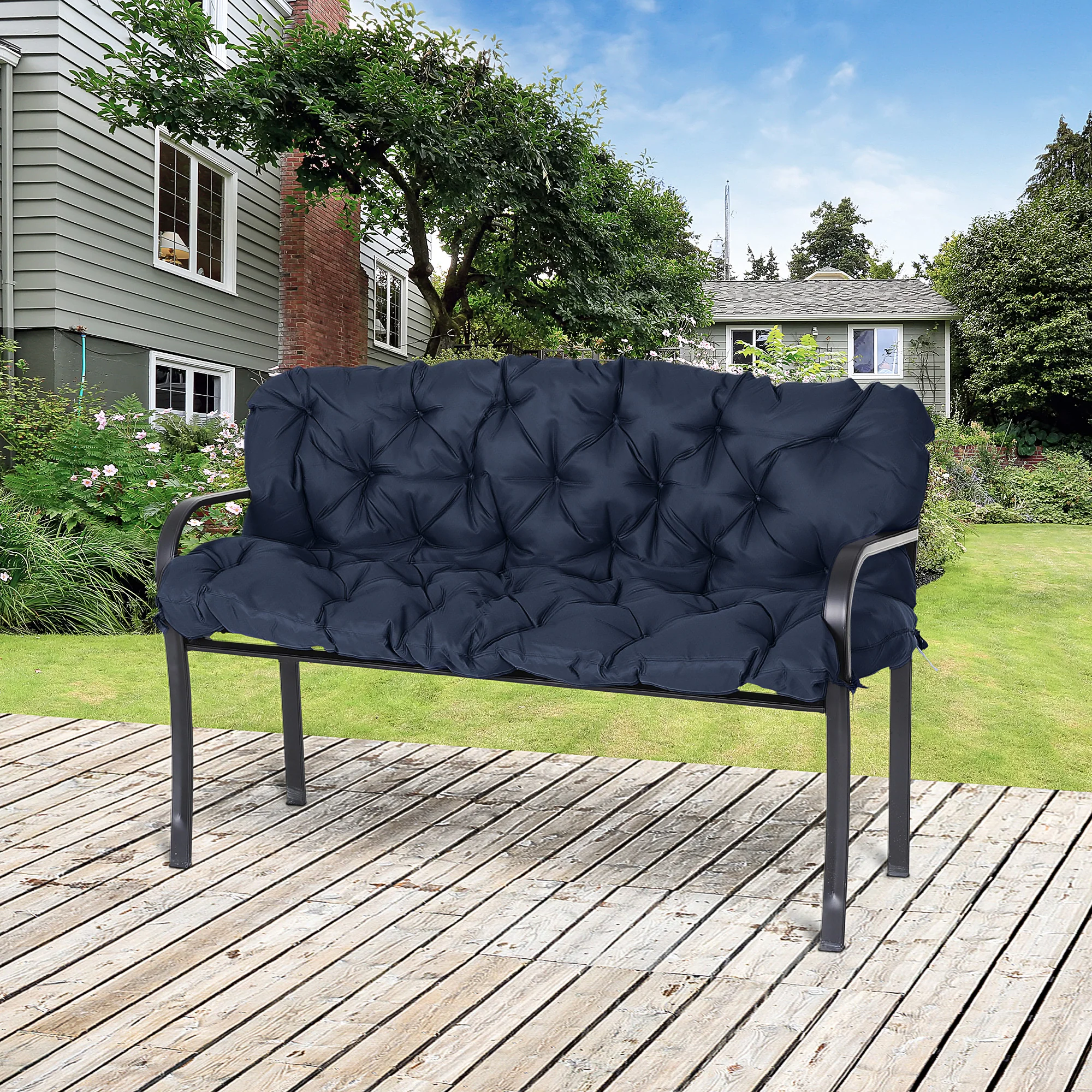 3 Seater Swing Chair Replacement Cushions with Backrest for Patio Furniture, Dark Blue - Image 3