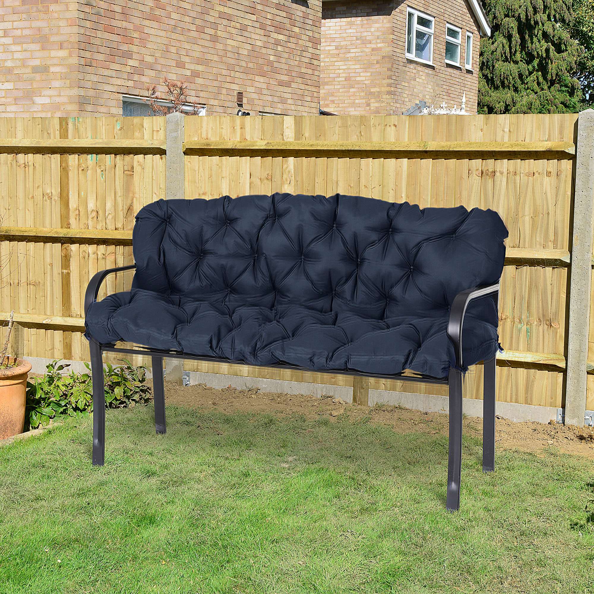 3 Seater Swing Chair Replacement Cushions with Backrest for Patio Furniture, Dark Blue - Image 4