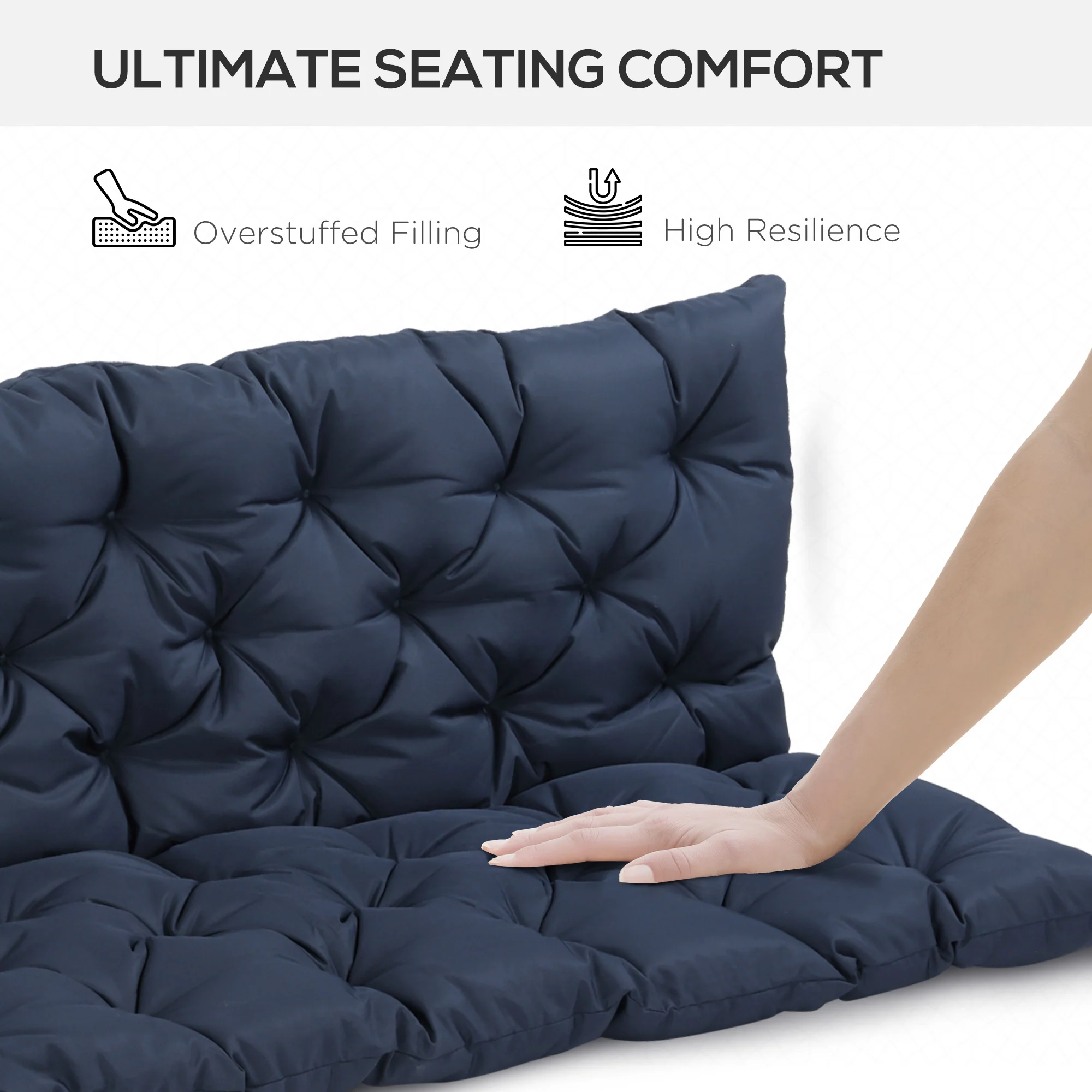 3 Seater Swing Chair Replacement Cushions with Backrest for Patio Furniture, Dark Blue - Image 7