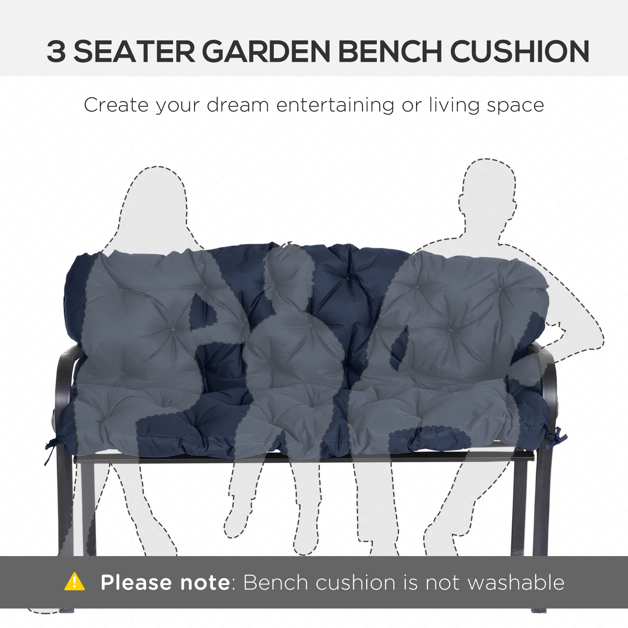 3 Seater Swing Chair Replacement Cushions with Backrest for Patio Furniture, Dark Blue - Image 8
