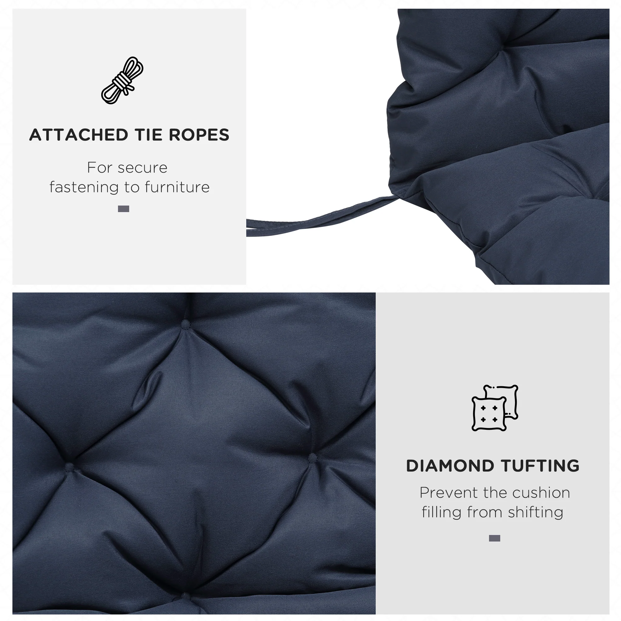 3 Seater Swing Chair Replacement Cushions with Backrest for Patio Furniture, Dark Blue - Image 9