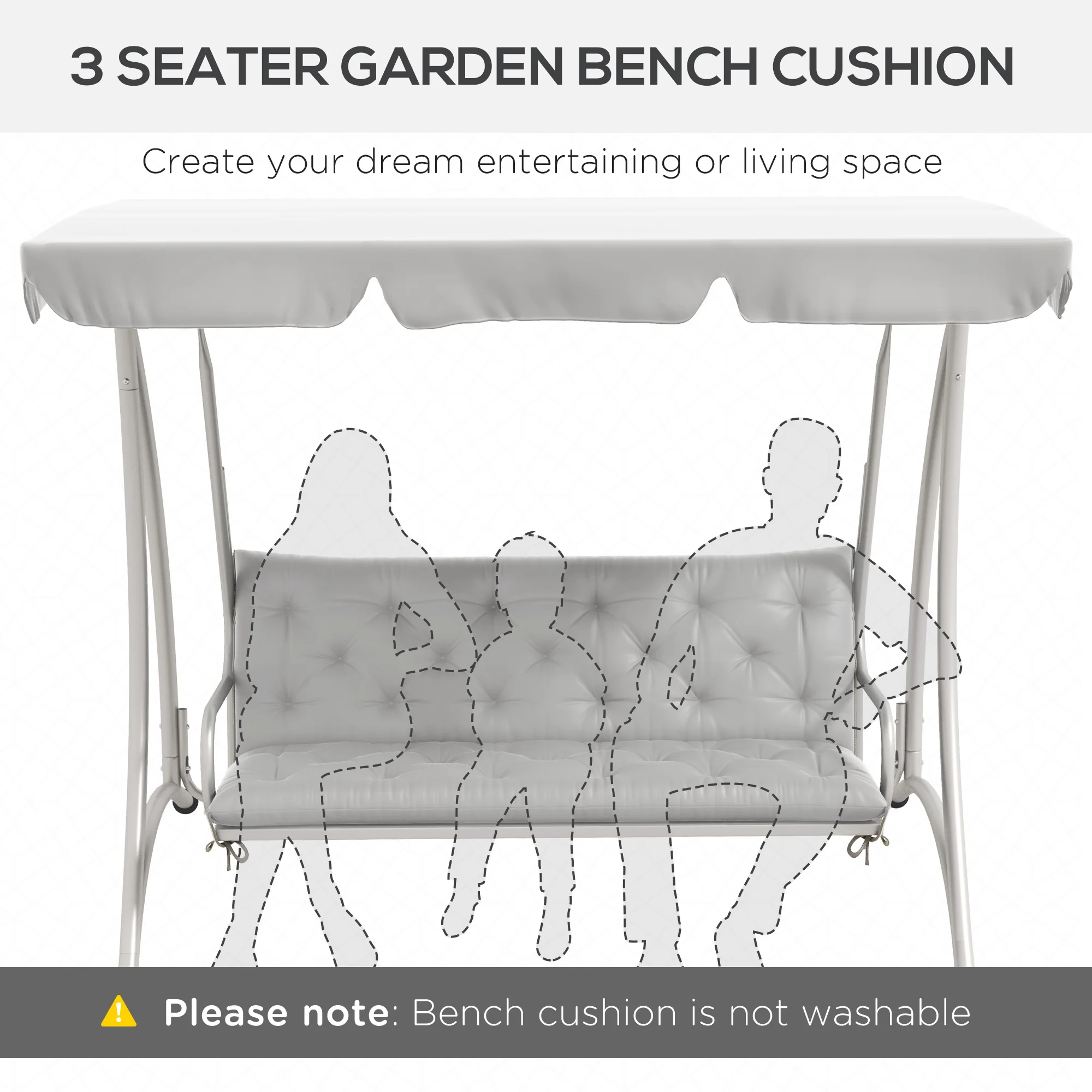 3 Seater Swing Chair Replacement Cushions with Backrest for Patio Furniture, Light Grey - Image 9