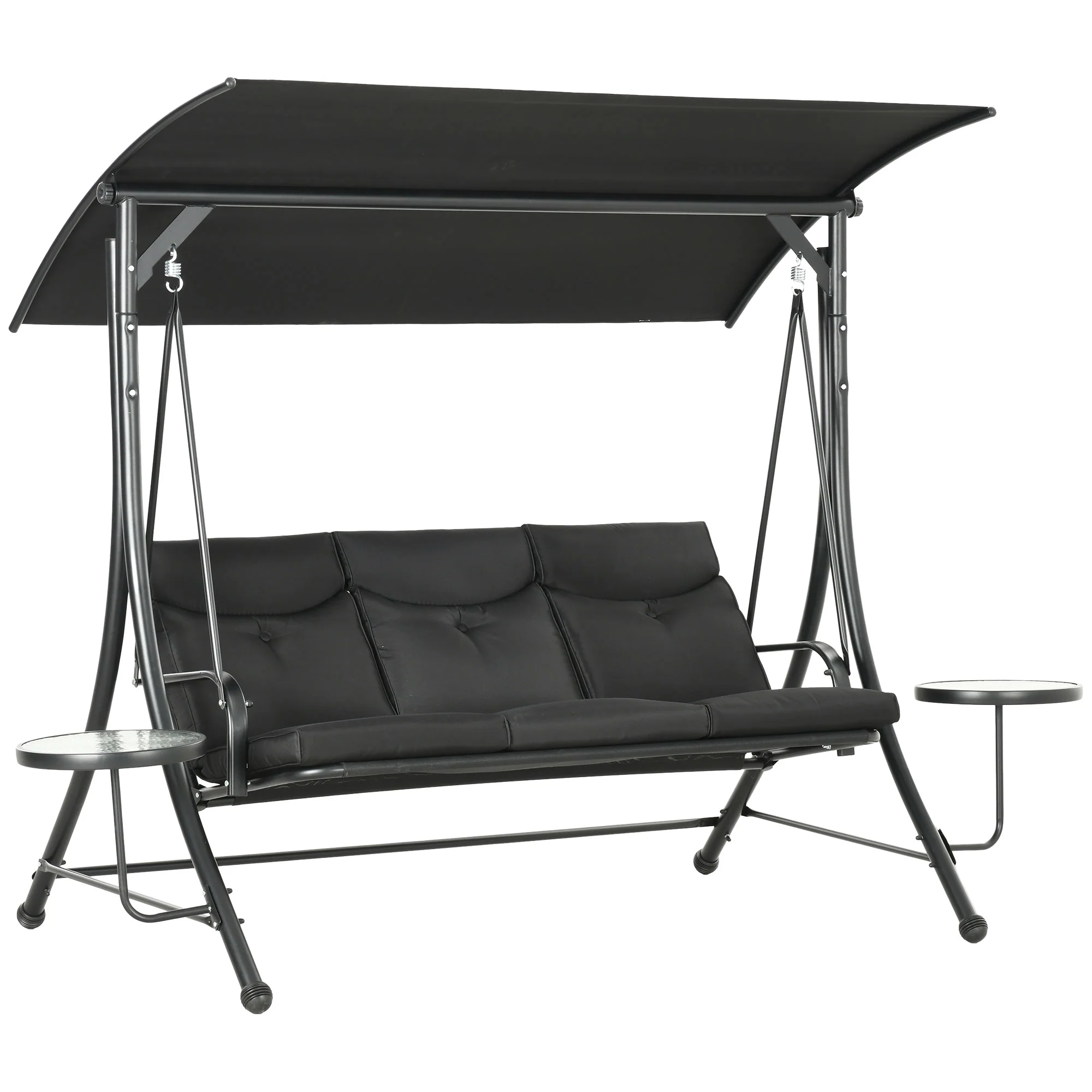 3 Seat Outdoor Swing Chair,  Steel Swing Bench with Adjustable Canopy & Cusions, Black - Image 12