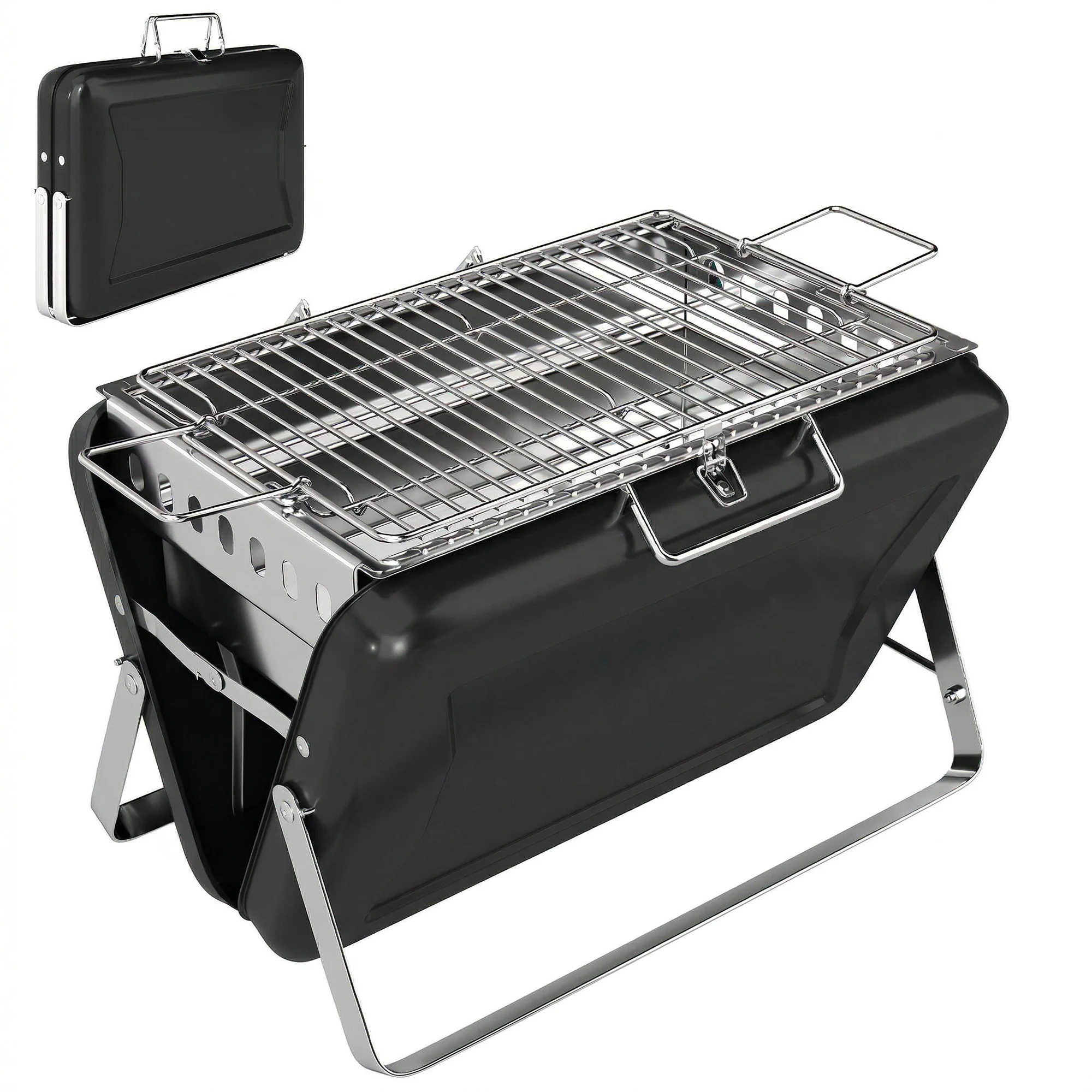 Folding Portable Charcoal BBQ Grill with Handle and Foldable Legs, Black - Image 12
