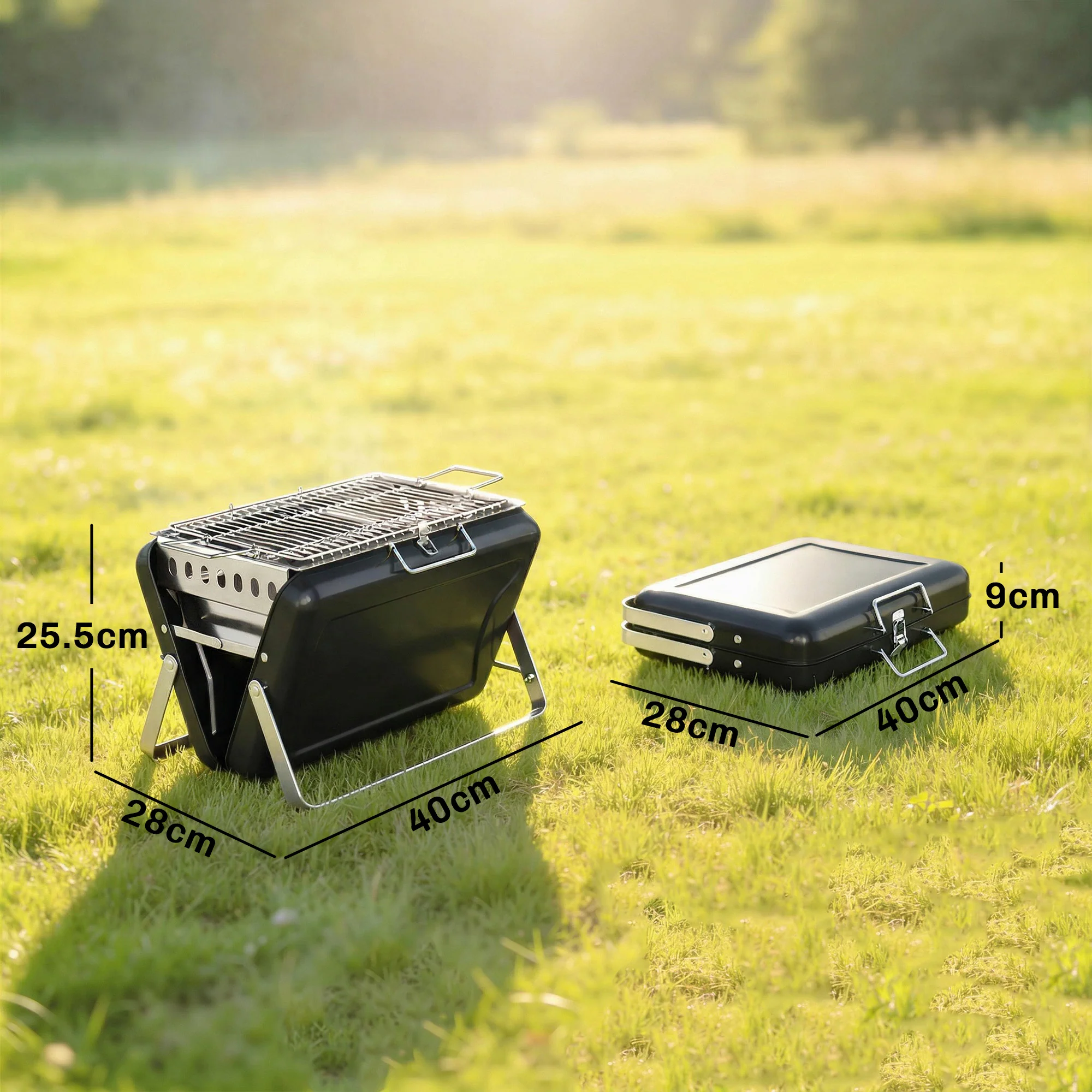 Folding Portable Charcoal BBQ Grill with Handle and Foldable Legs, Black - Image 5