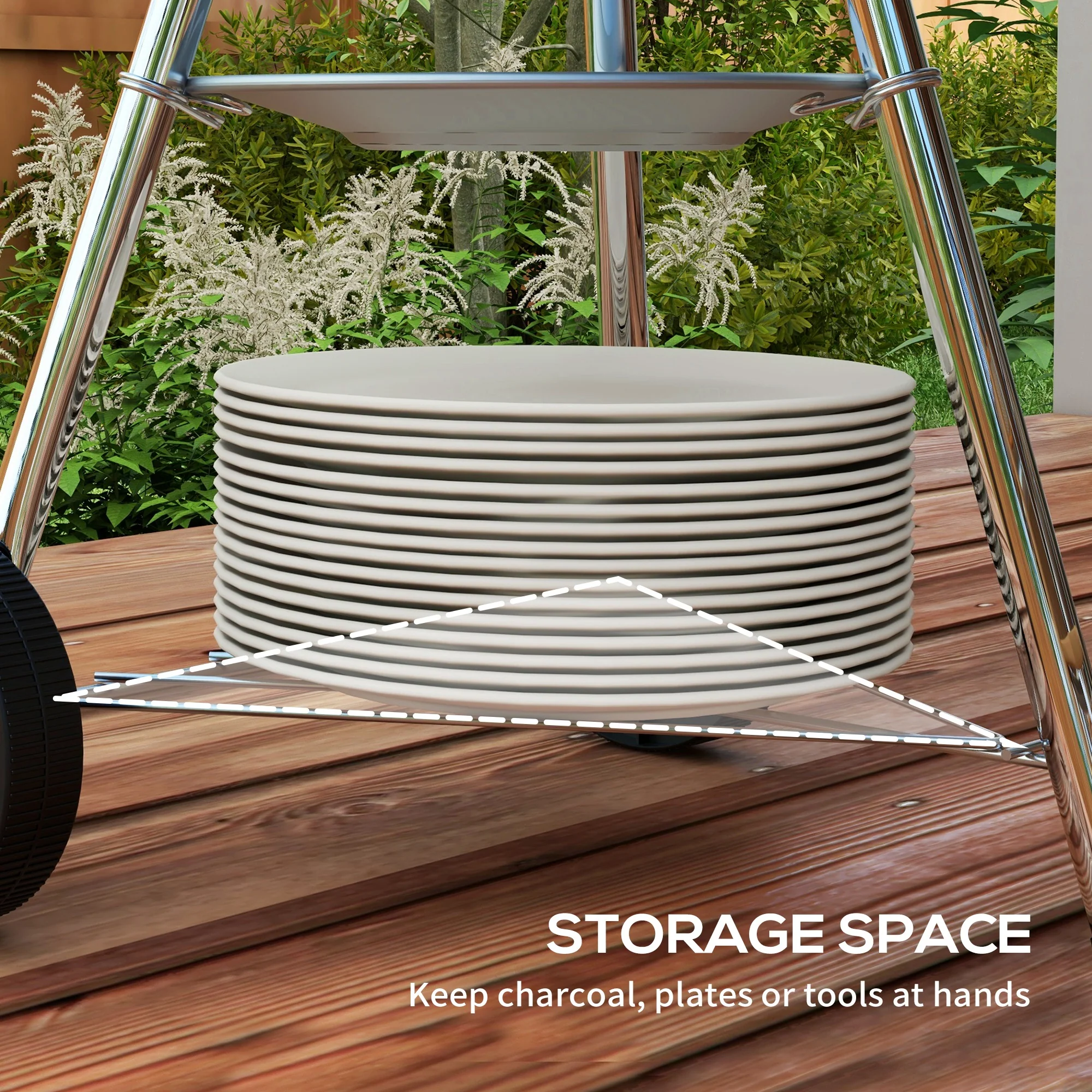 Portable Charcoal Grill with Air Vents & Storage Shelf, Black - Image 10