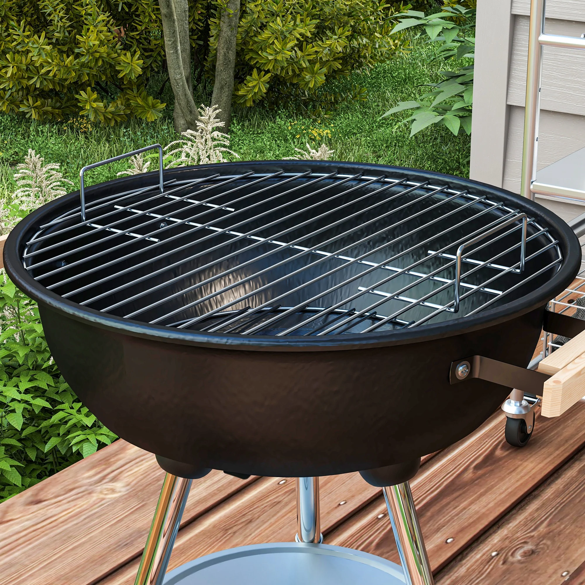 Portable Charcoal Grill with Air Vents & Storage Shelf, Black - Image 11