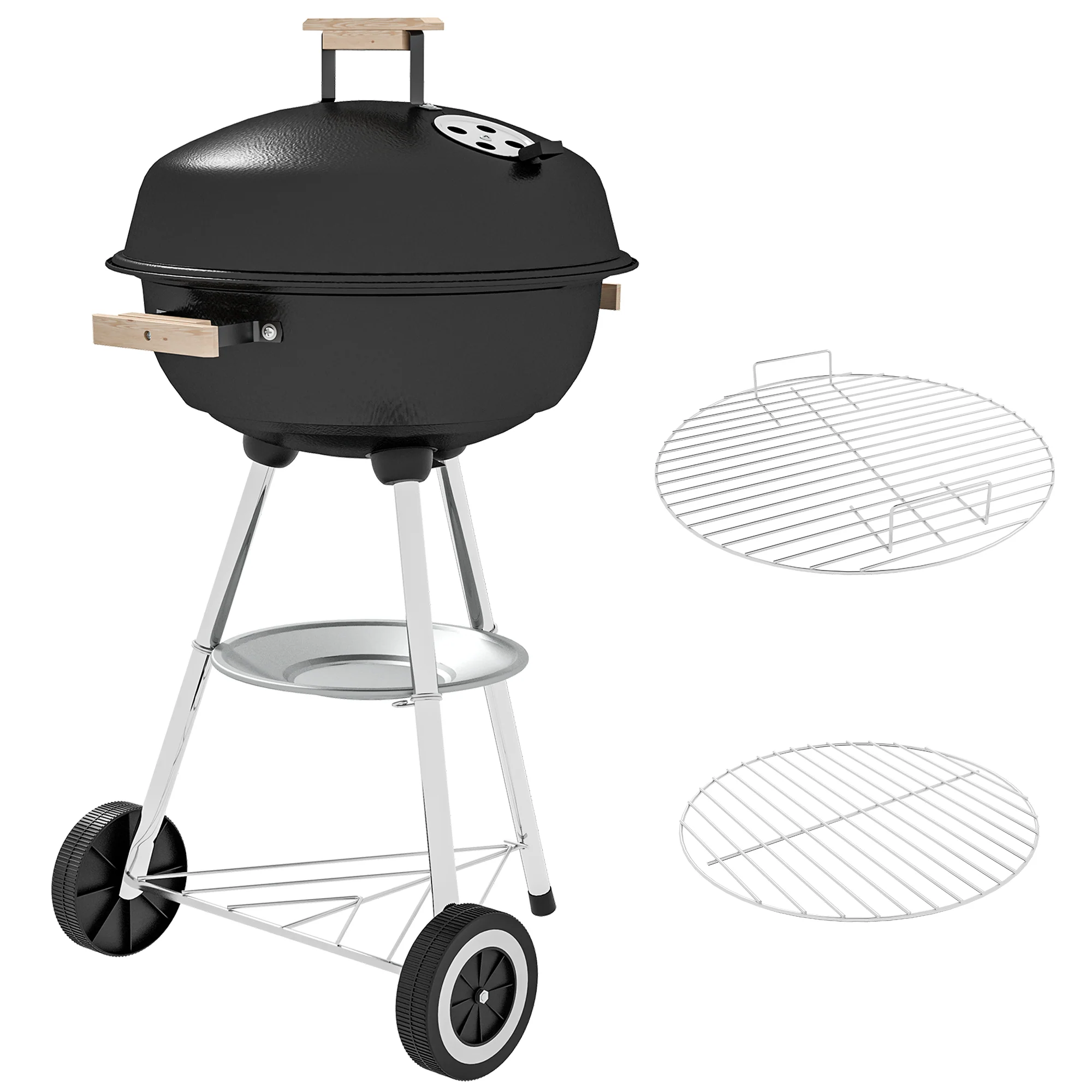 Portable Charcoal Grill with Air Vents & Storage Shelf, Black - Image 12